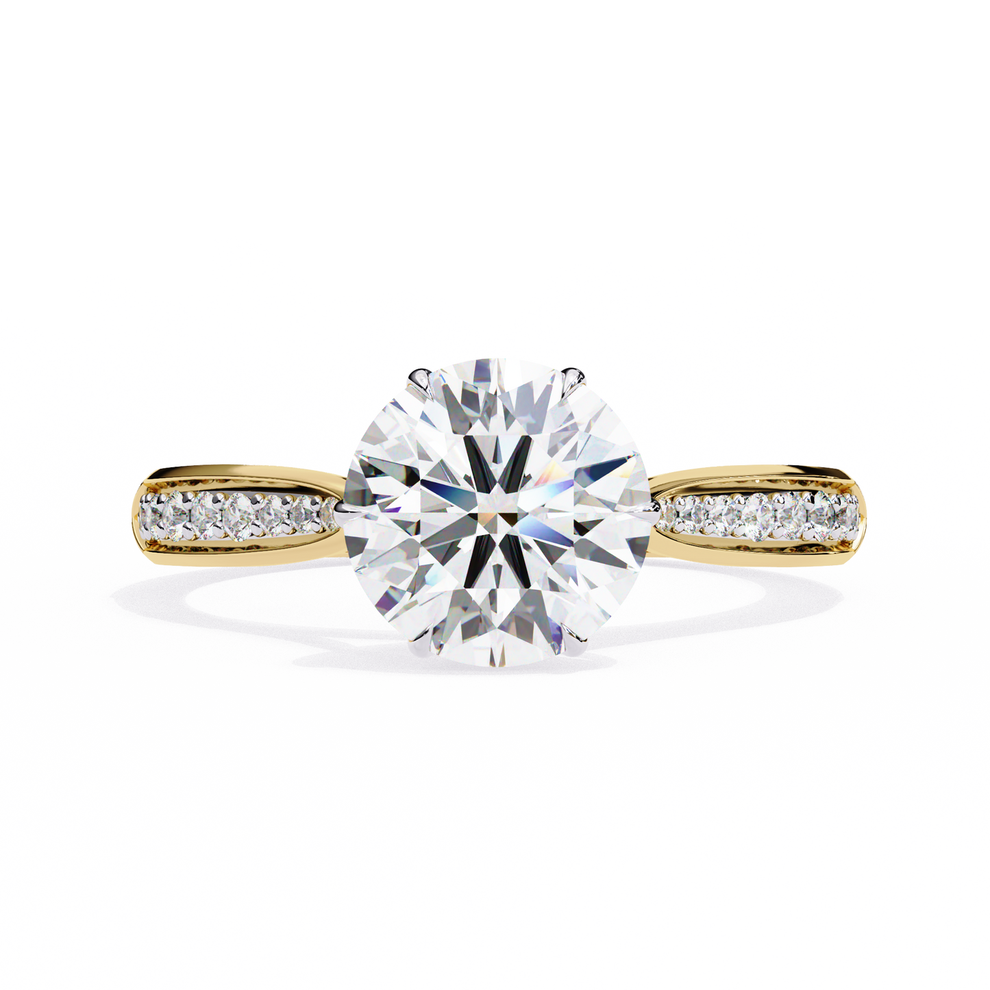 1.34 carat round cut hidden halo diamond engagement ring with round side stones – elegant bridal jewelry