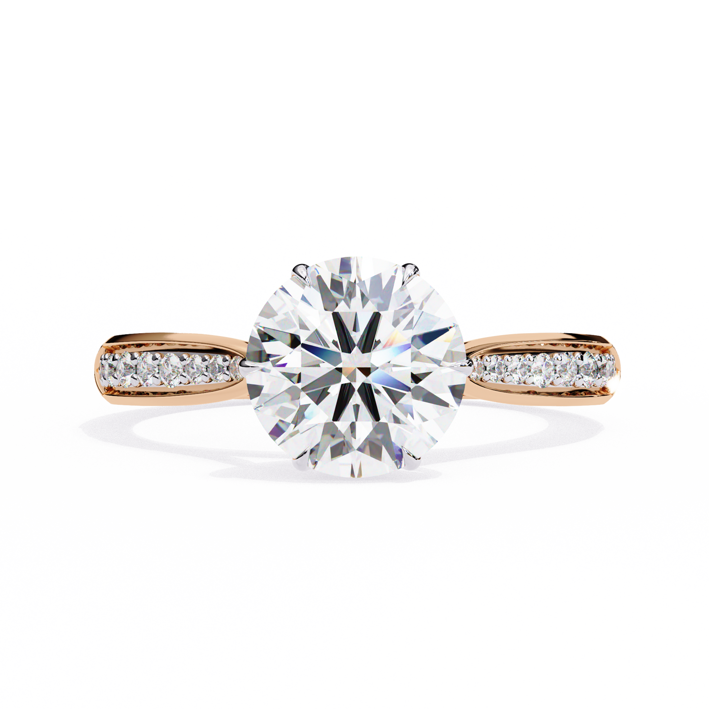 1.34 carat round cut hidden halo diamond engagement ring with round side stones – elegant bridal jewelry
