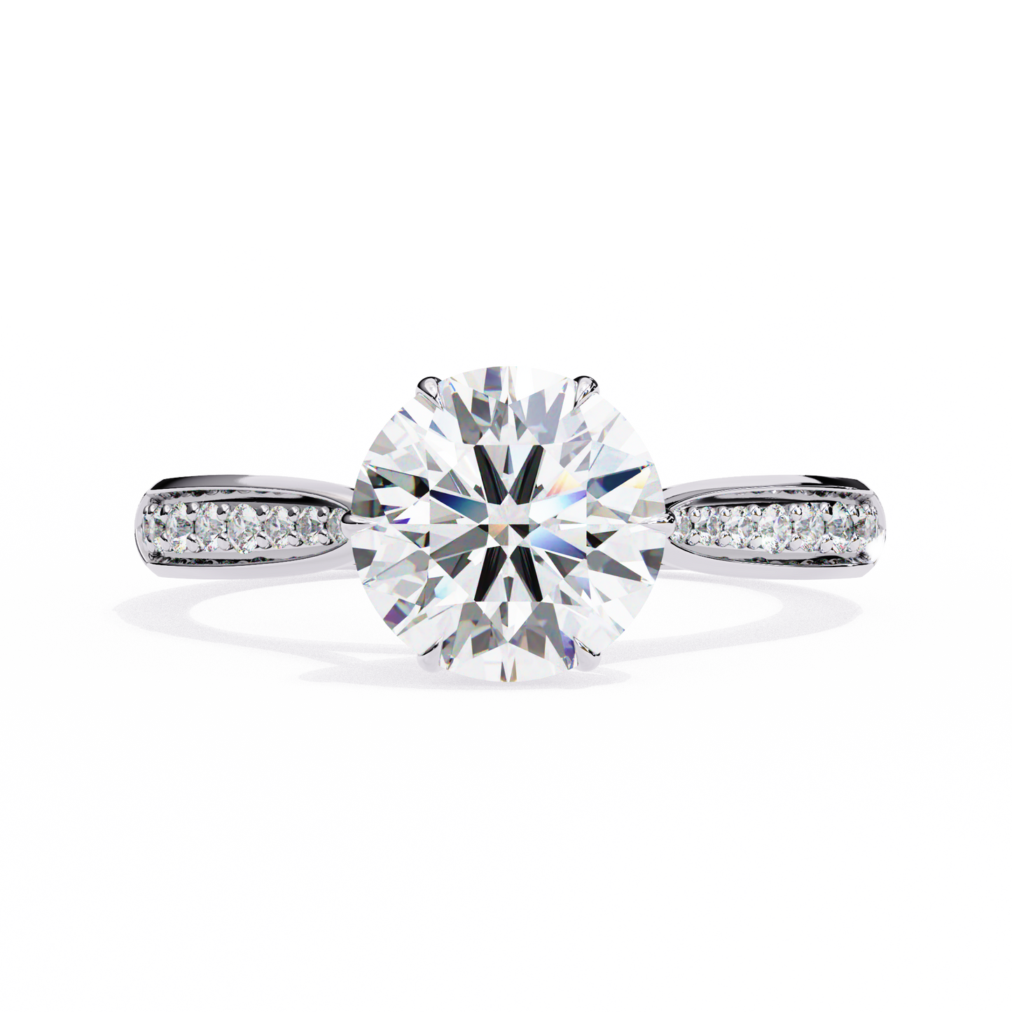 1.34 carat round cut hidden halo diamond engagement ring with round side stones – elegant bridal jewelry
