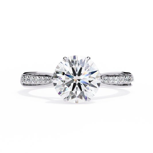 1.34 Carat Round Cut Hidden Halo Diamond Engagement Ring with Round Side Stones – Elegant Bridal Jewelry