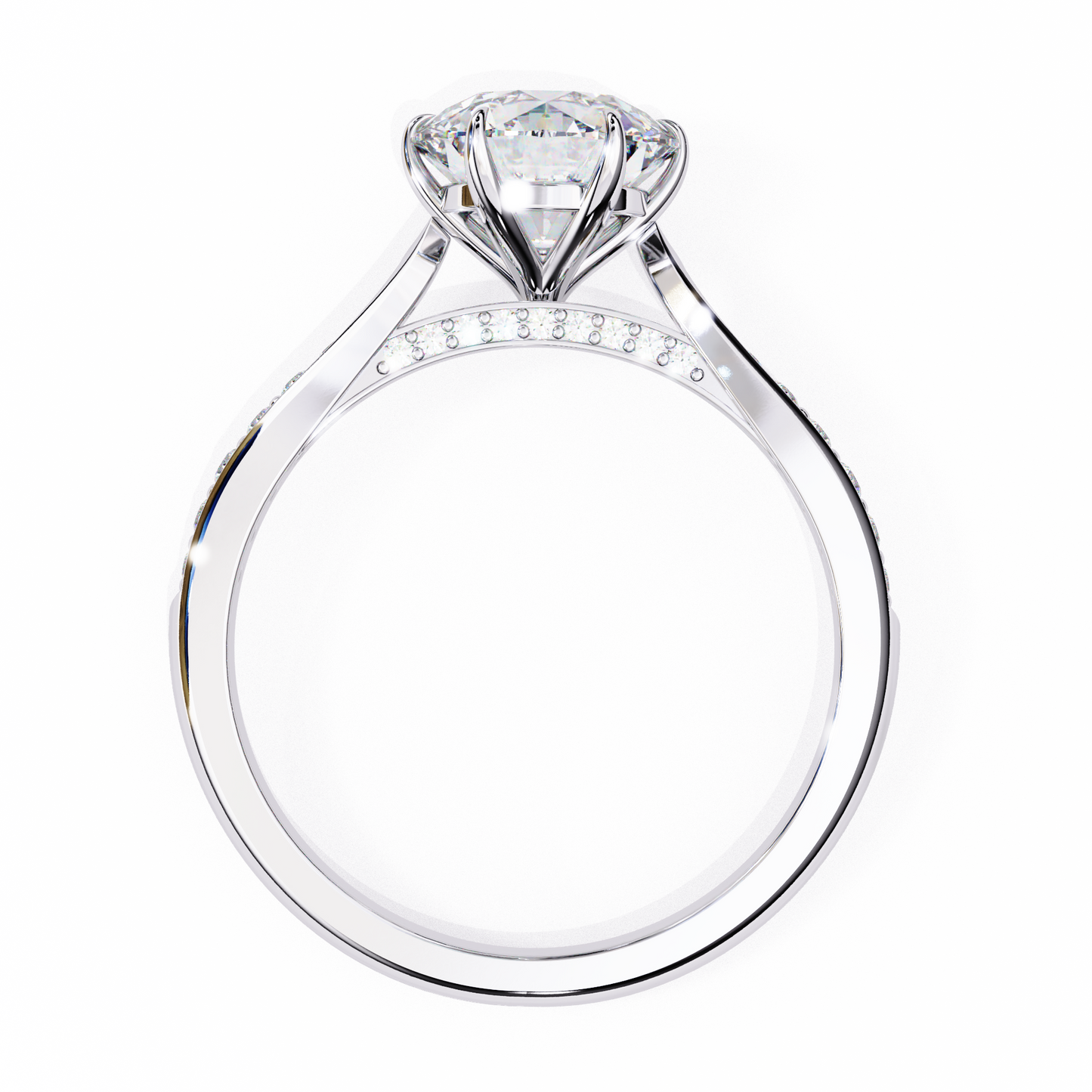 1.34 carat round cut hidden halo diamond engagement ring with round side stones – elegant bridal jewelry