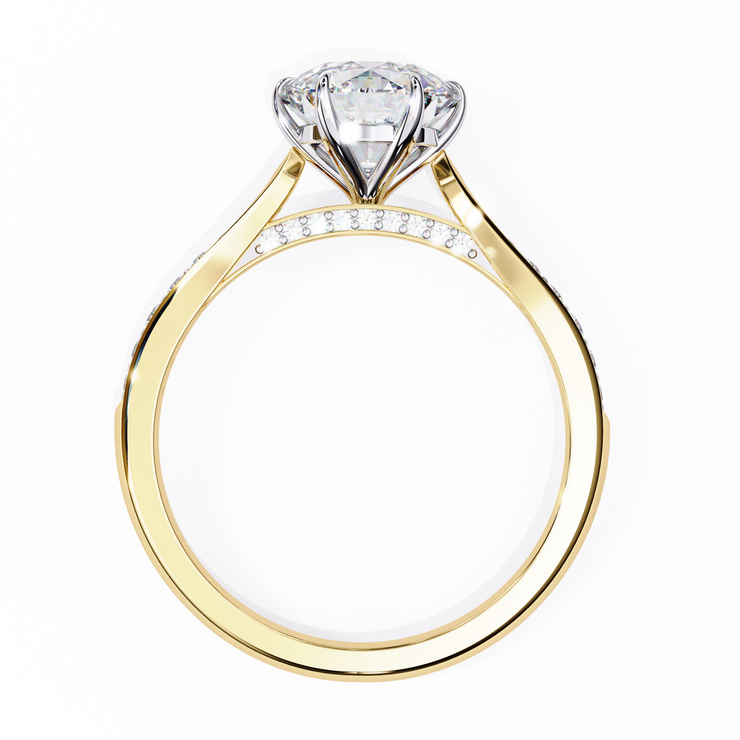 1.34 carat round cut hidden halo diamond engagement ring with round side stones – elegant bridal jewelry