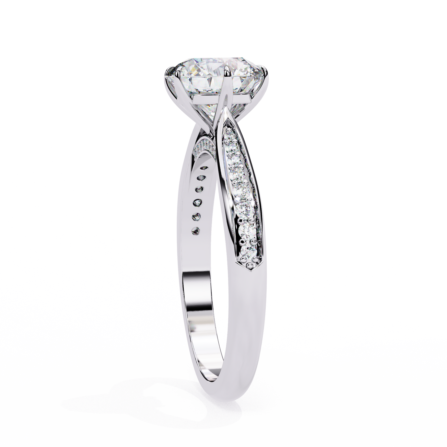 1.34 carat round cut hidden halo diamond engagement ring with round side stones – elegant bridal jewelry