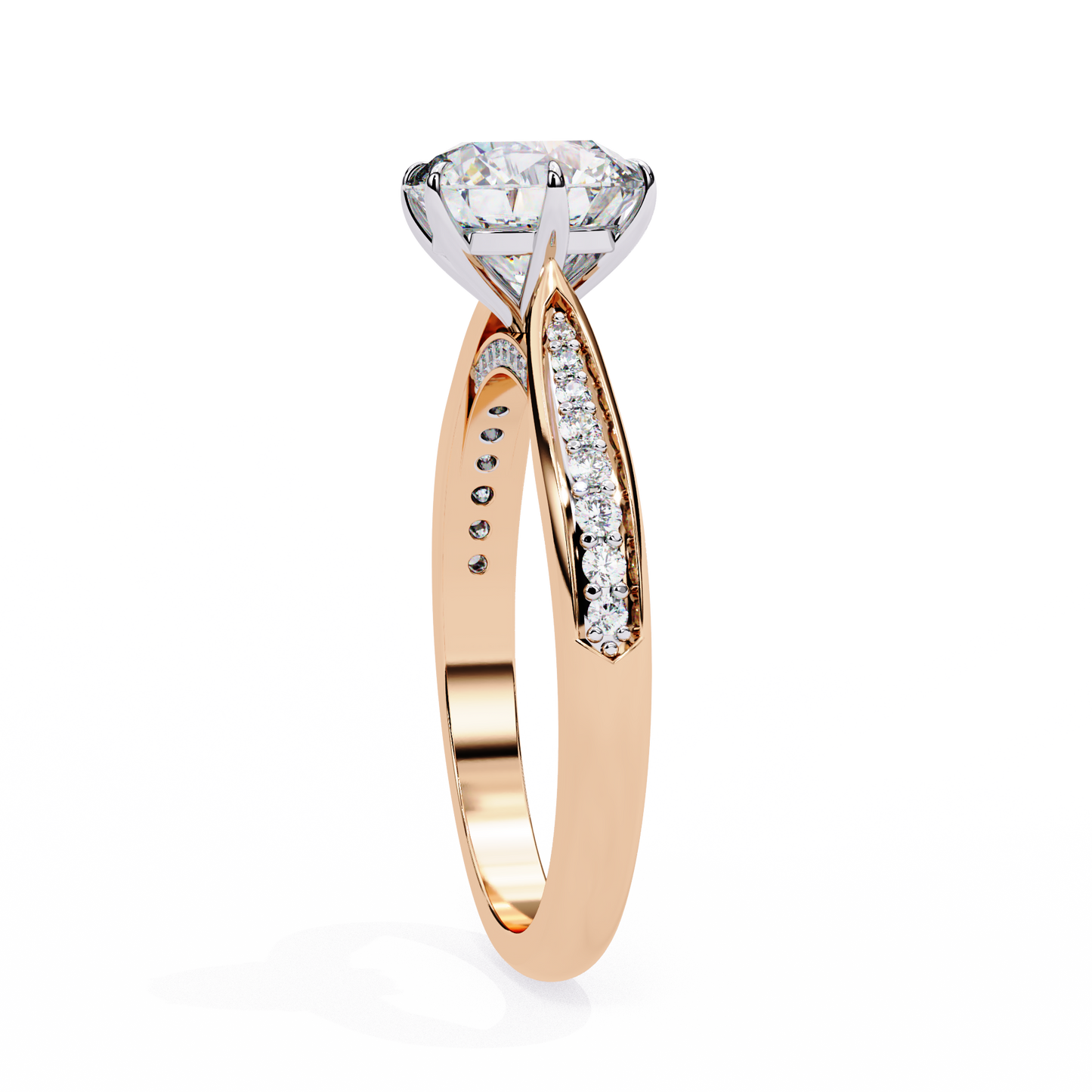 1.34 carat round cut hidden halo diamond engagement ring with round side stones – elegant bridal jewelry