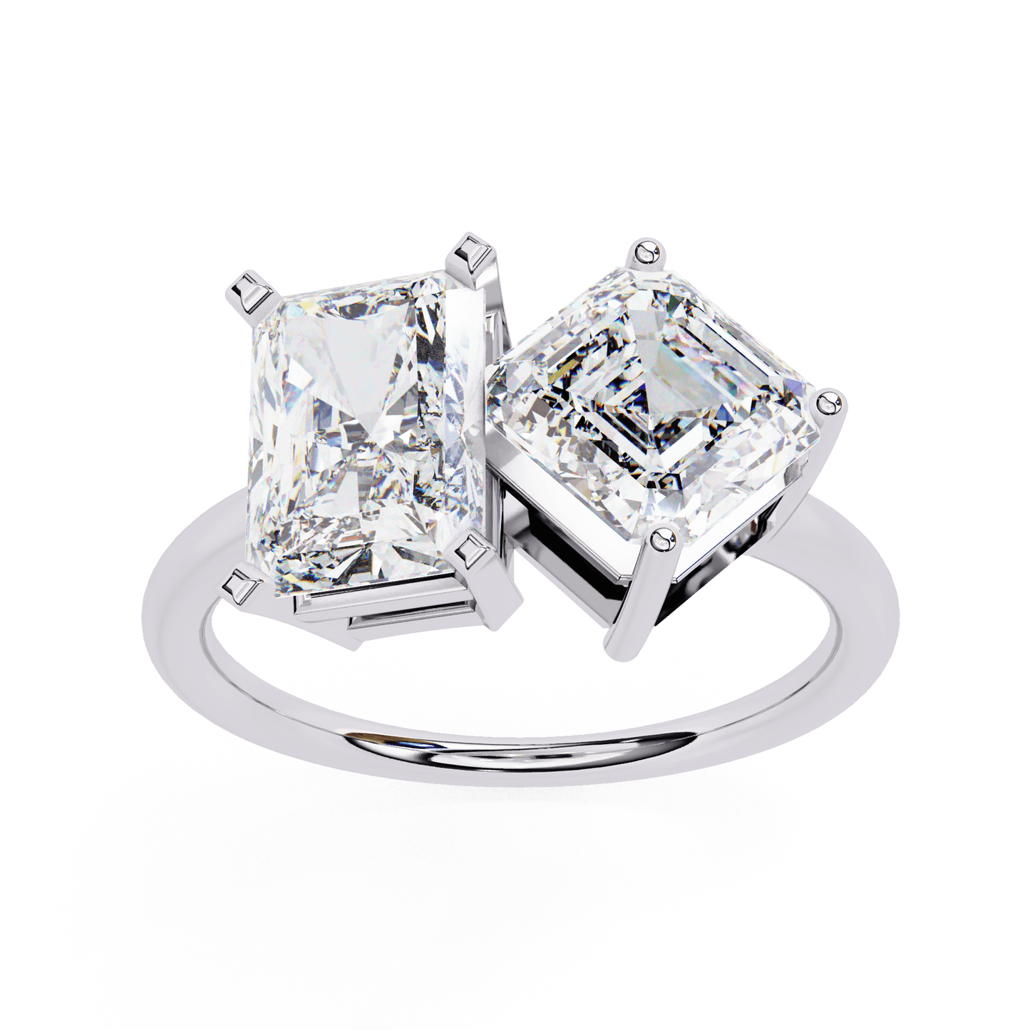 toi et moi 2.00 carat radiant & asscher cut diamond engagement ring – two stone bridal jewelry