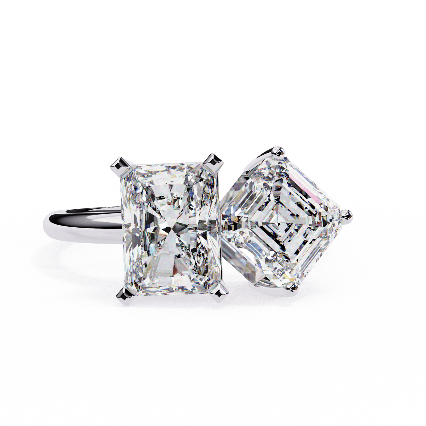 toi et moi 2.00 carat radiant & asscher cut diamond engagement ring – two stone bridal jewelry