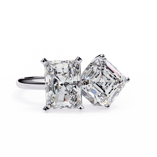 Toi et Moi 2.00 Carat Radiant & Asscher Cut Diamond Engagement Ring – Two Stone Bridal Jewelry