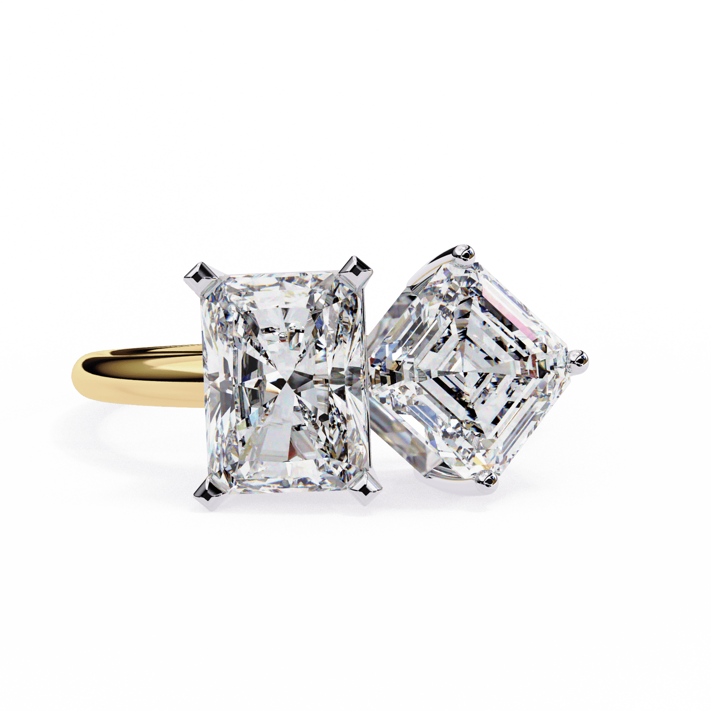 toi et moi 2.00 carat radiant & asscher cut diamond engagement ring – two stone bridal jewelry