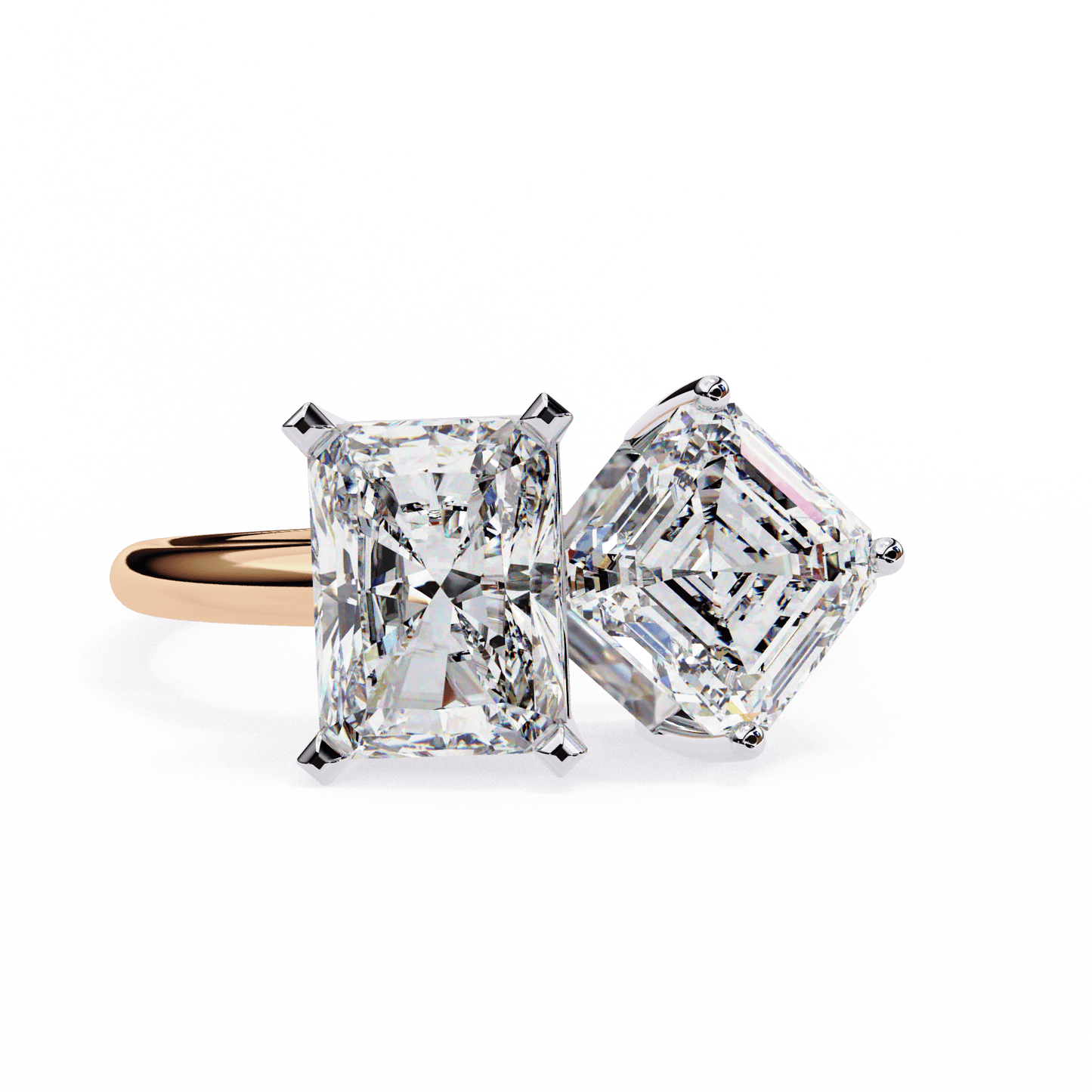 toi et moi 2.00 carat radiant & asscher cut diamond engagement ring – two stone bridal jewelry