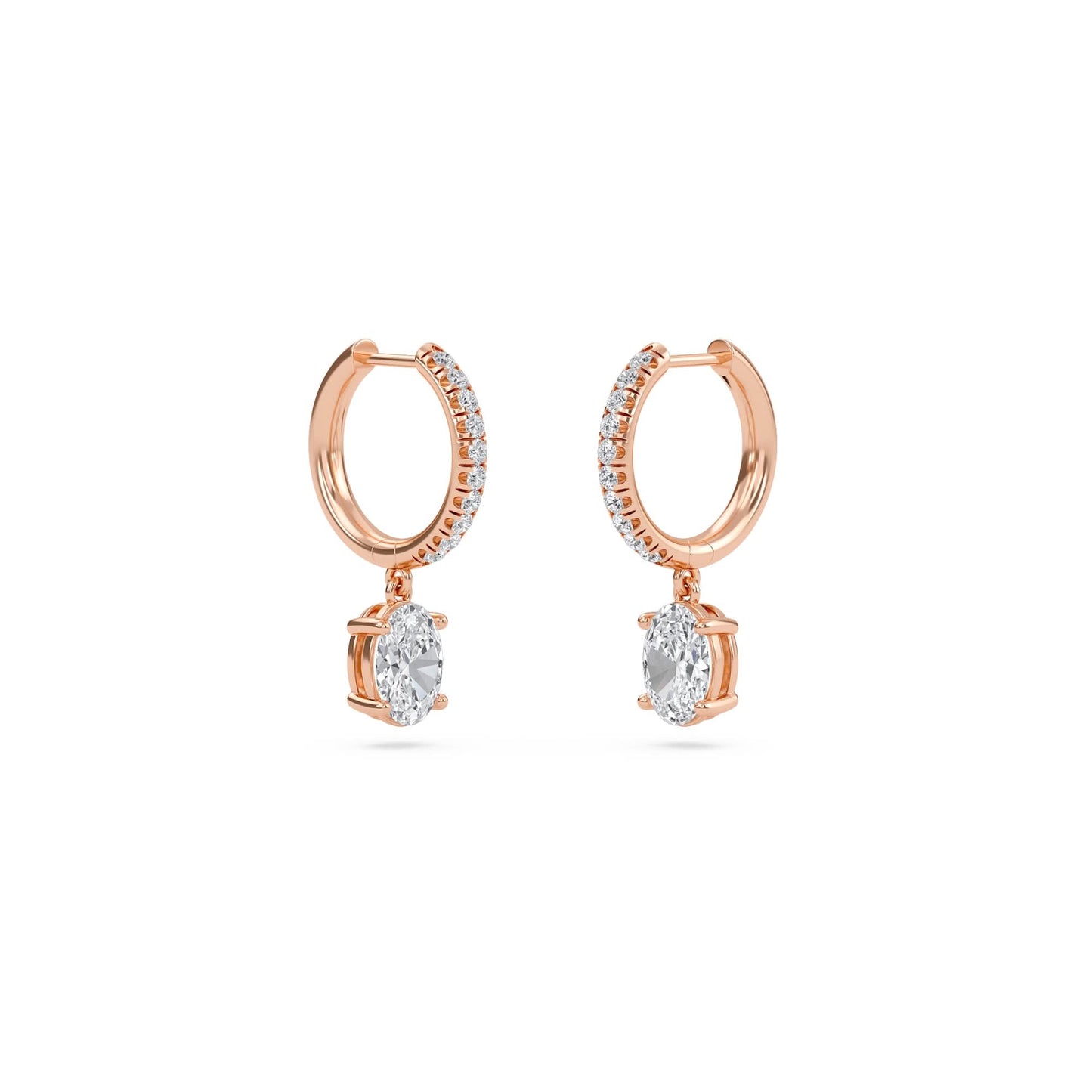 1.40 carat oval cut diamond drop hoop earrings with round side stones – elegant fine jewelry
