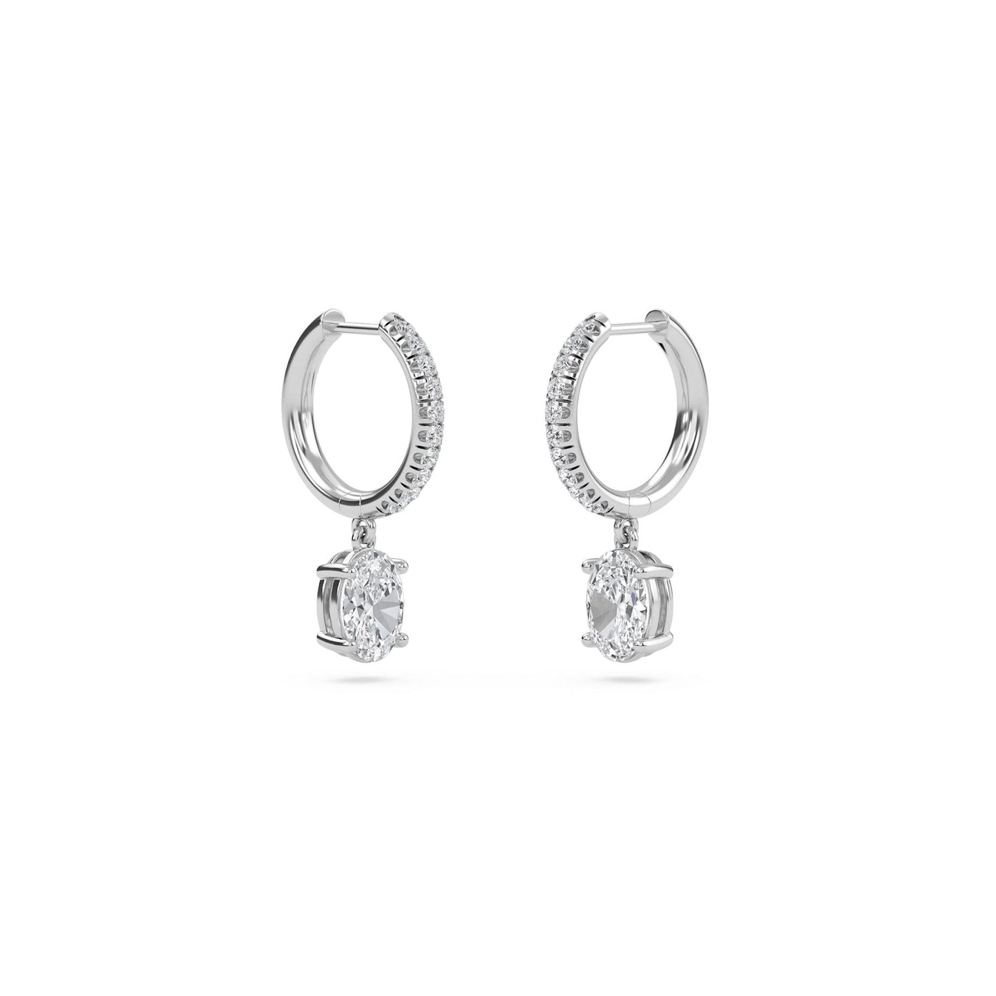 1.40 carat oval cut diamond drop hoop earrings with round side stones – elegant fine jewelry