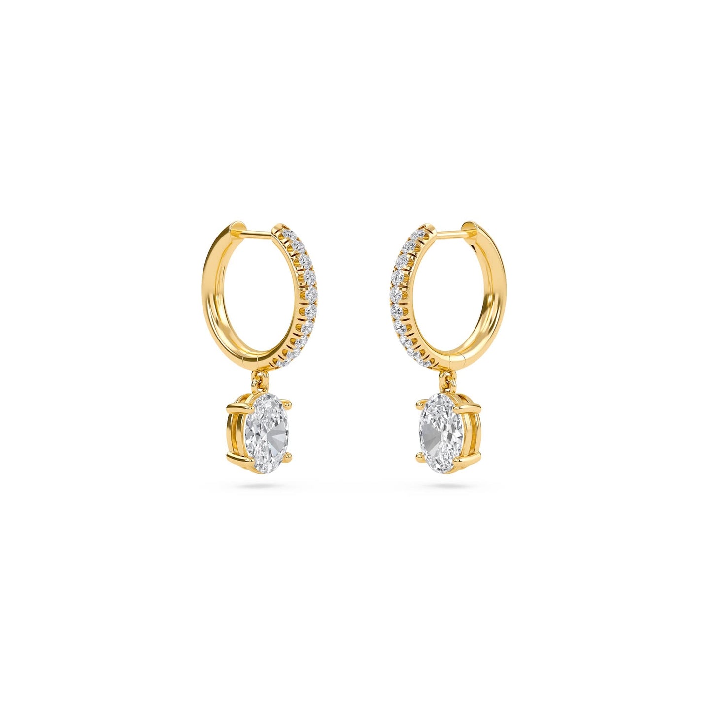 1.40 carat oval cut diamond drop hoop earrings with round side stones – elegant fine jewelry
