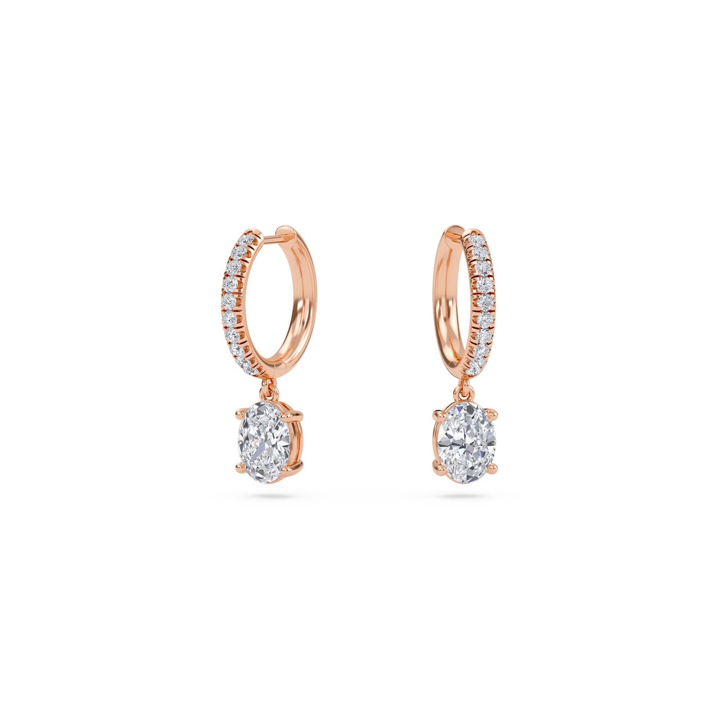1.40 carat oval cut diamond drop hoop earrings with round side stones – elegant fine jewelry