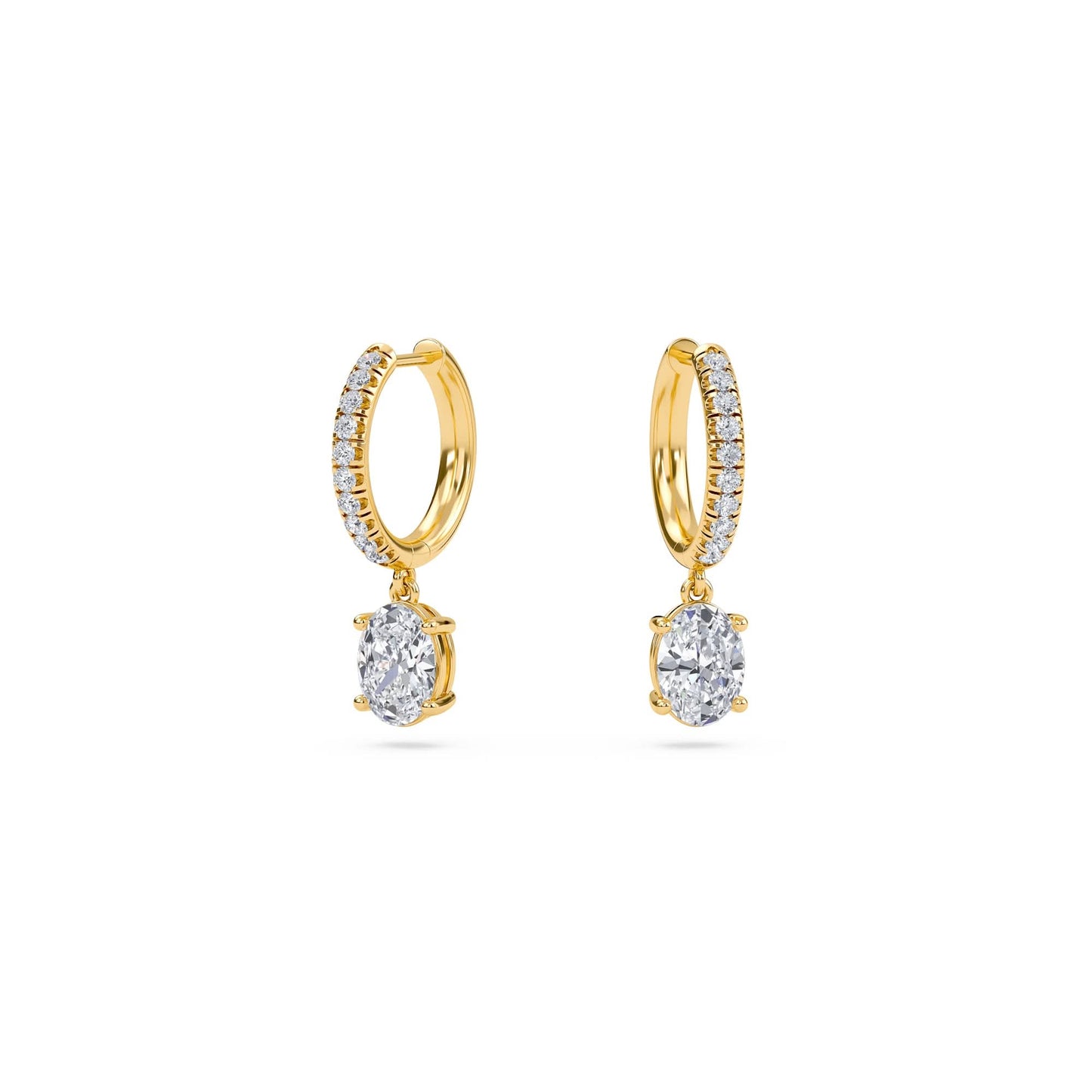 1.40 carat oval cut diamond drop hoop earrings with round side stones – elegant fine jewelry