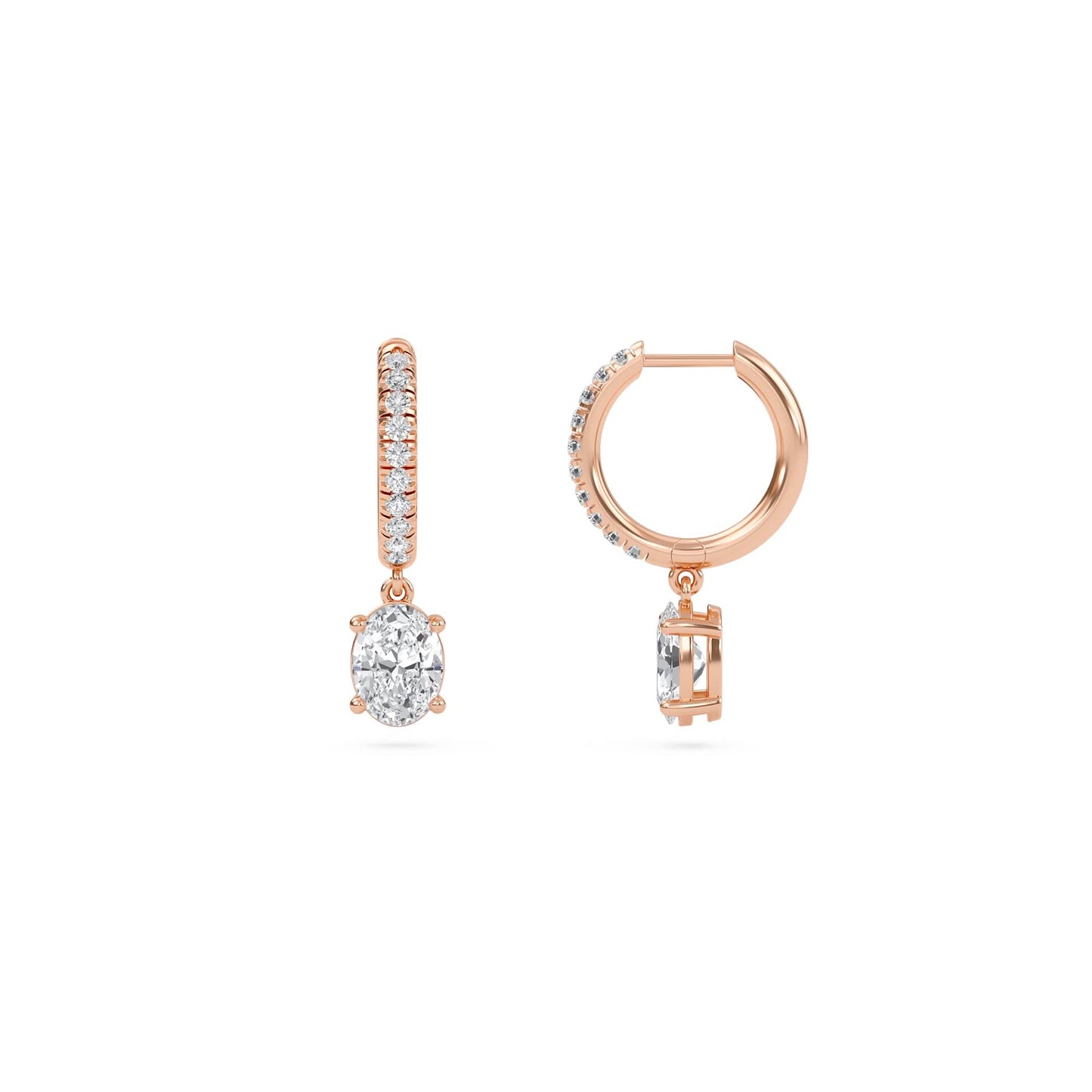 1.40 carat oval cut diamond drop hoop earrings with round side stones – elegant fine jewelry
