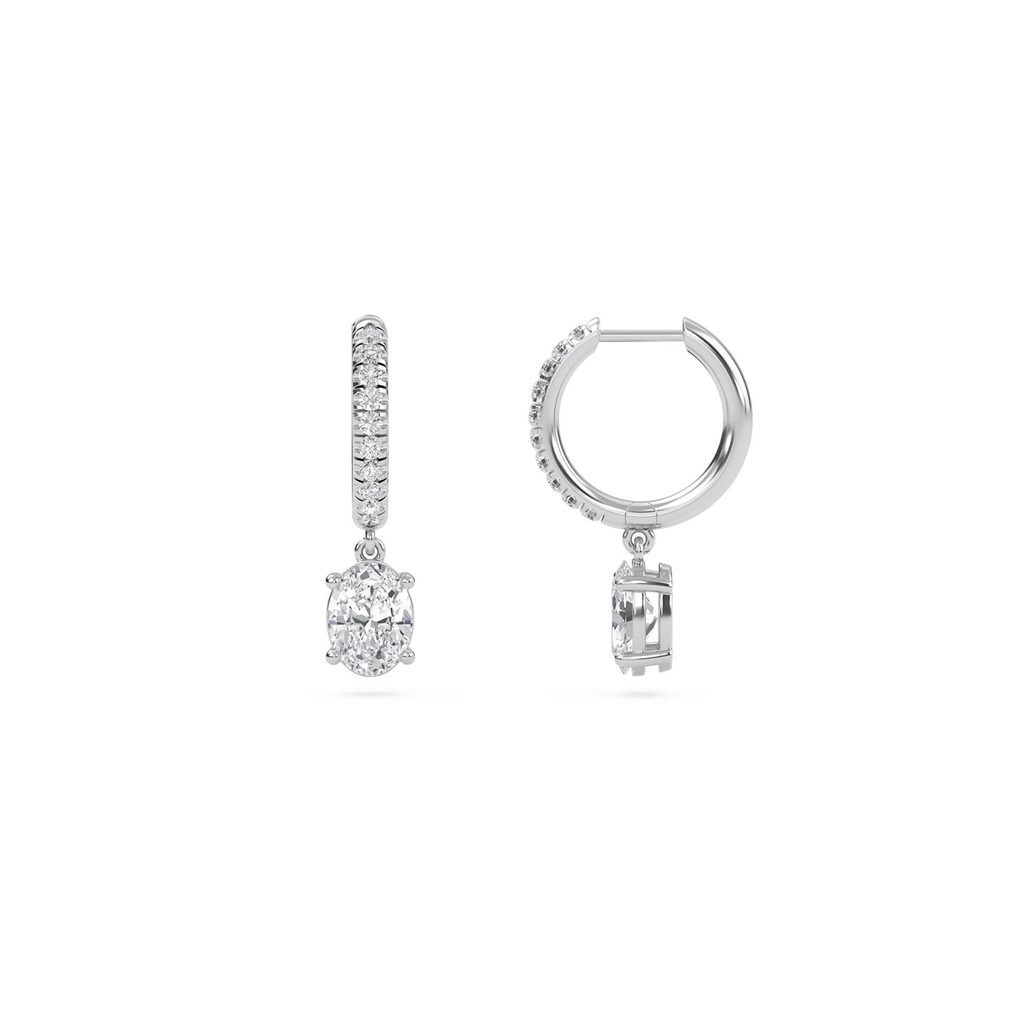 1.40 carat oval cut diamond drop hoop earrings with round side stones – elegant fine jewelry