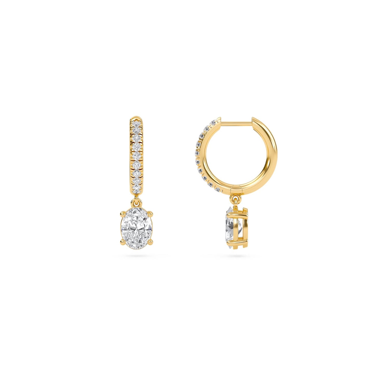1.40 carat oval cut diamond drop hoop earrings with round side stones – elegant fine jewelry