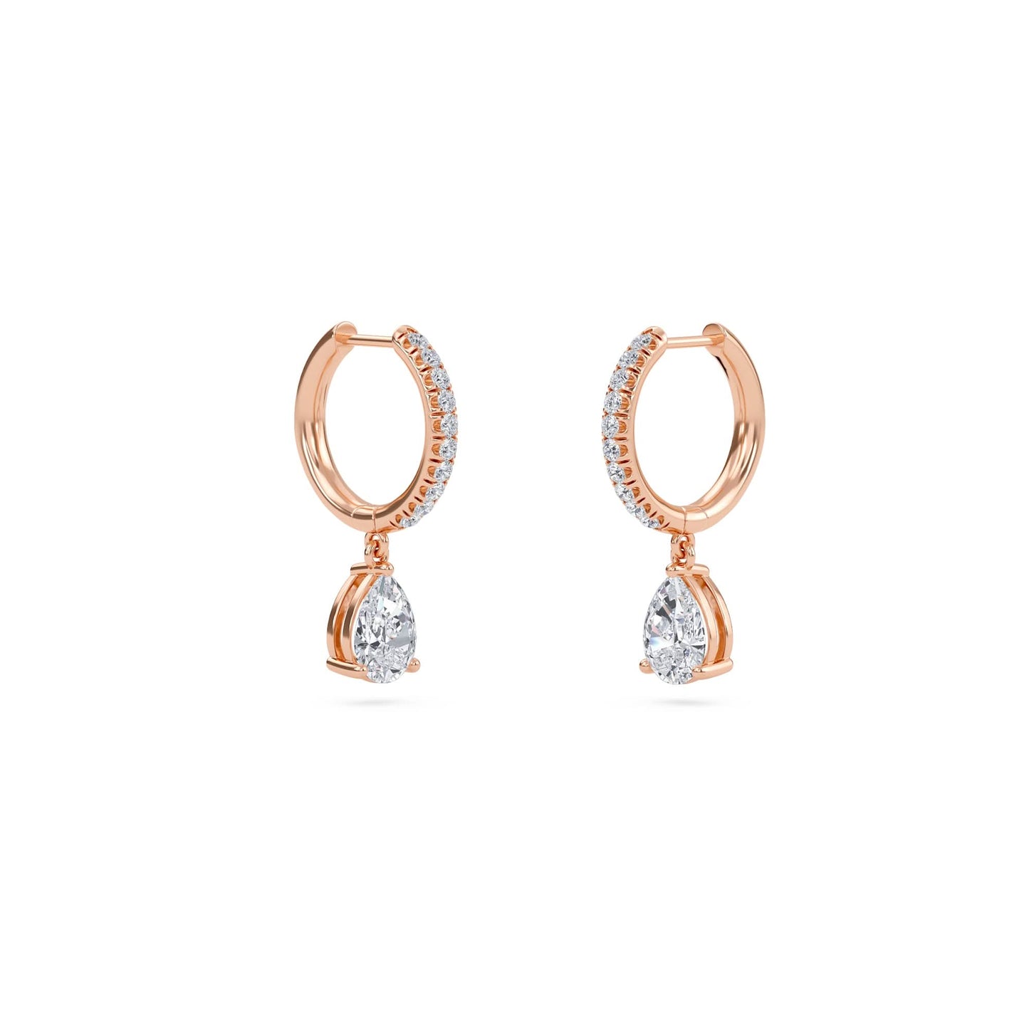 1.40 carat pear cut diamond drop hoop earrings with round side stones – elegant fine jewelry