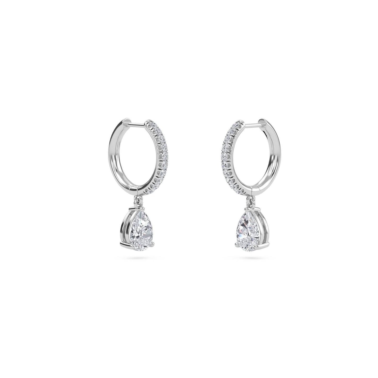 1.40 carat pear cut diamond drop hoop earrings with round side stones – elegant fine jewelry