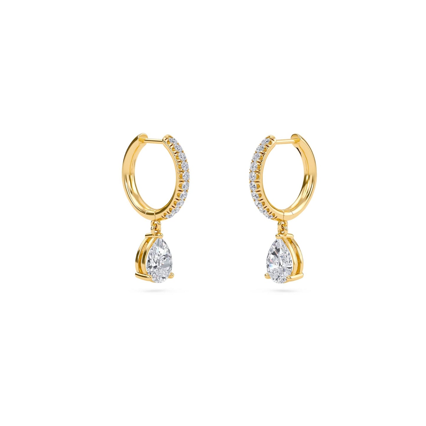 1.40 carat pear cut diamond drop hoop earrings with round side stones – elegant fine jewelry