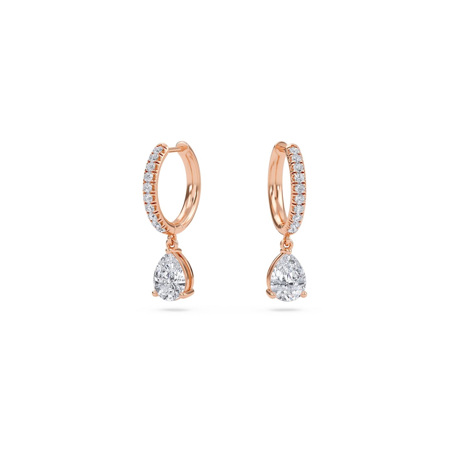 1.40 carat pear cut diamond drop hoop earrings with round side stones – elegant fine jewelry