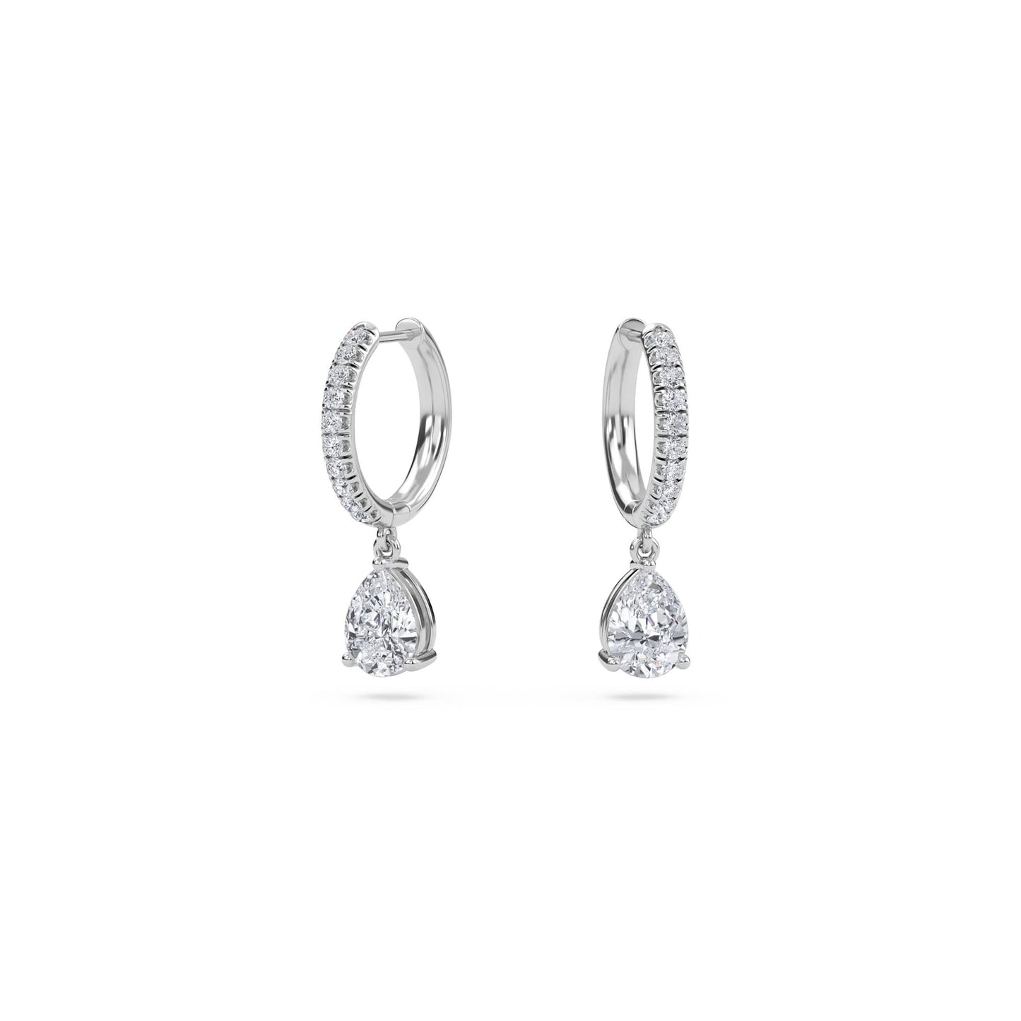 1.40 carat pear cut diamond drop hoop earrings with round side stones – elegant fine jewelry