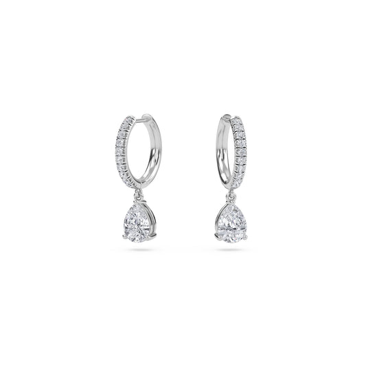 1.40 Carat Pear Cut Diamond Drop Hoop Earrings with Round Side Stones – Elegant Fine Jewelry