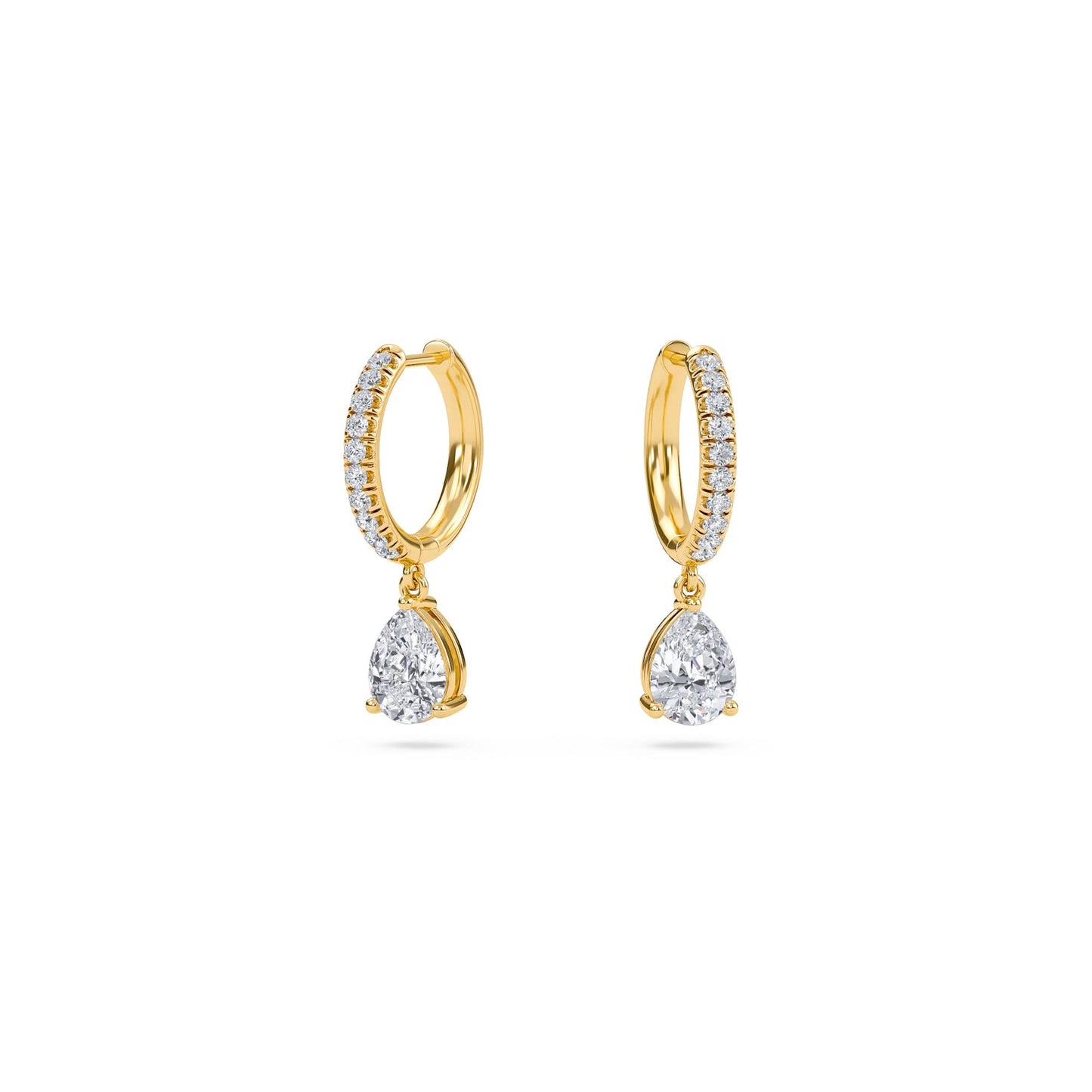 1.40 carat pear cut diamond drop hoop earrings with round side stones – elegant fine jewelry