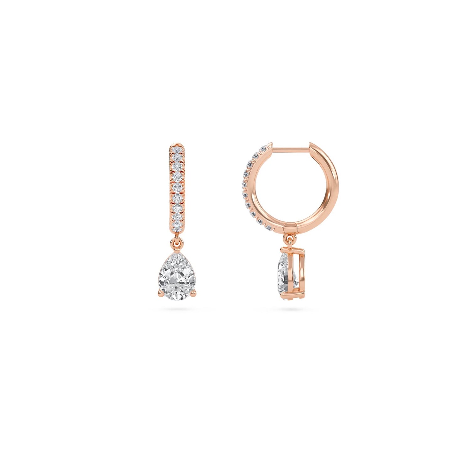 1.40 carat pear cut diamond drop hoop earrings with round side stones – elegant fine jewelry