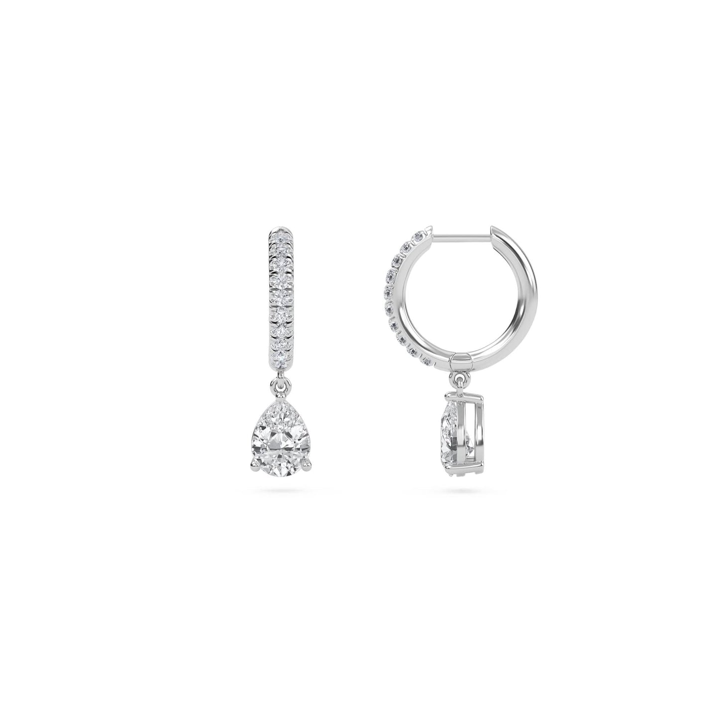 1.40 carat pear cut diamond drop hoop earrings with round side stones – elegant fine jewelry