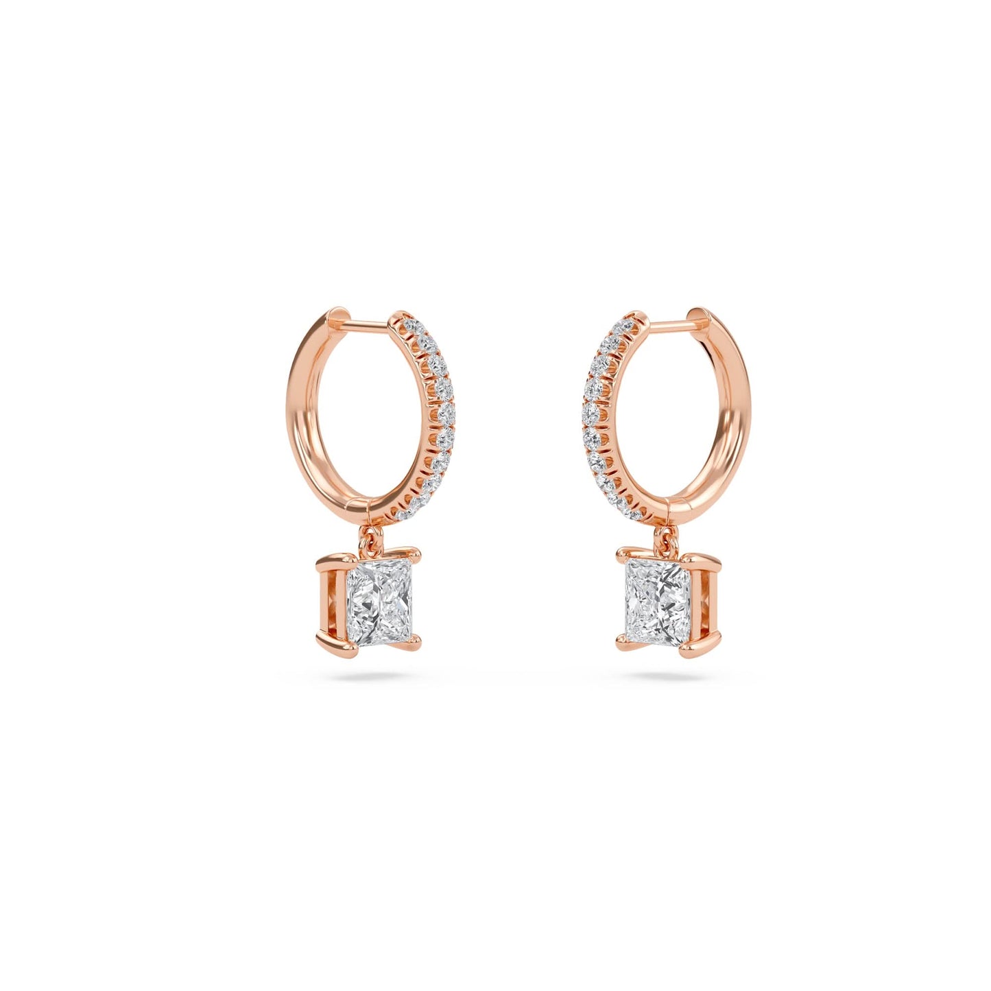 1.40 carat princess cut diamond drop hoop earrings with round side stones – elegant fine jewelry