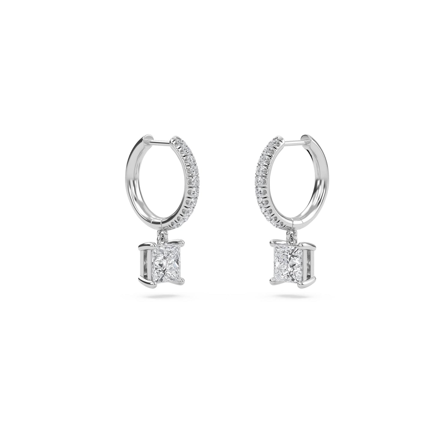 1.40 carat princess cut diamond drop hoop earrings with round side stones – elegant fine jewelry