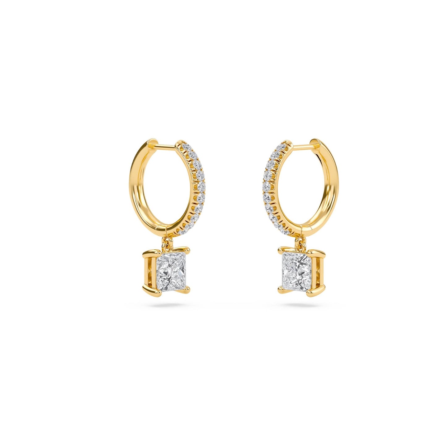 1.40 carat princess cut diamond drop hoop earrings with round side stones – elegant fine jewelry