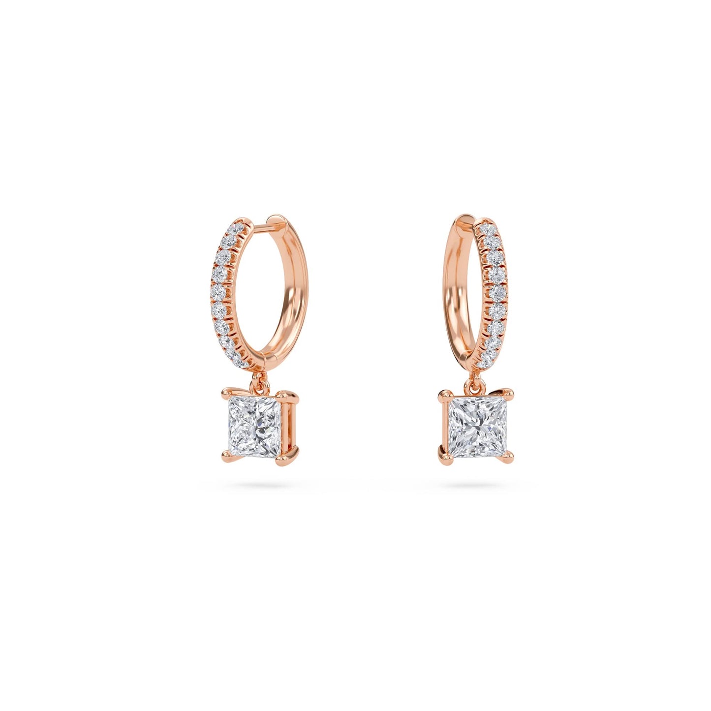 1.40 carat princess cut diamond drop hoop earrings with round side stones – elegant fine jewelry