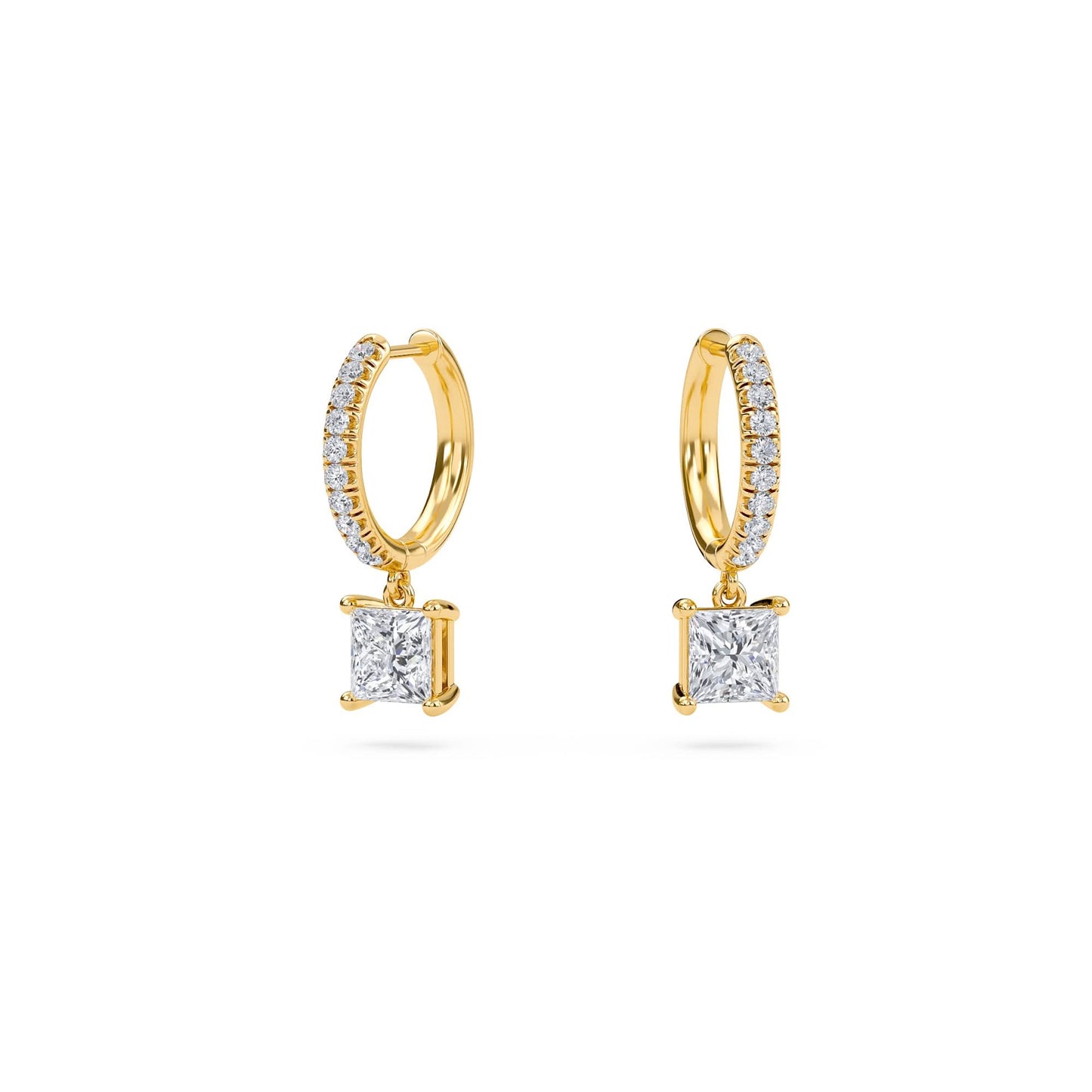 1.40 carat princess cut diamond drop hoop earrings with round side stones – elegant fine jewelry