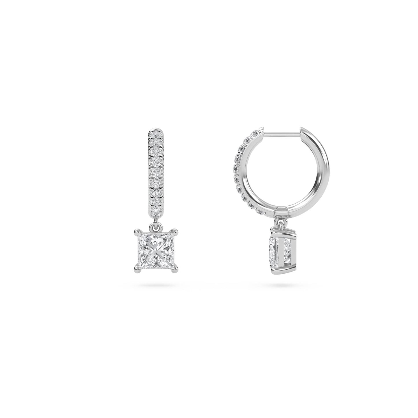 1.40 carat princess cut diamond drop hoop earrings with round side stones – elegant fine jewelry