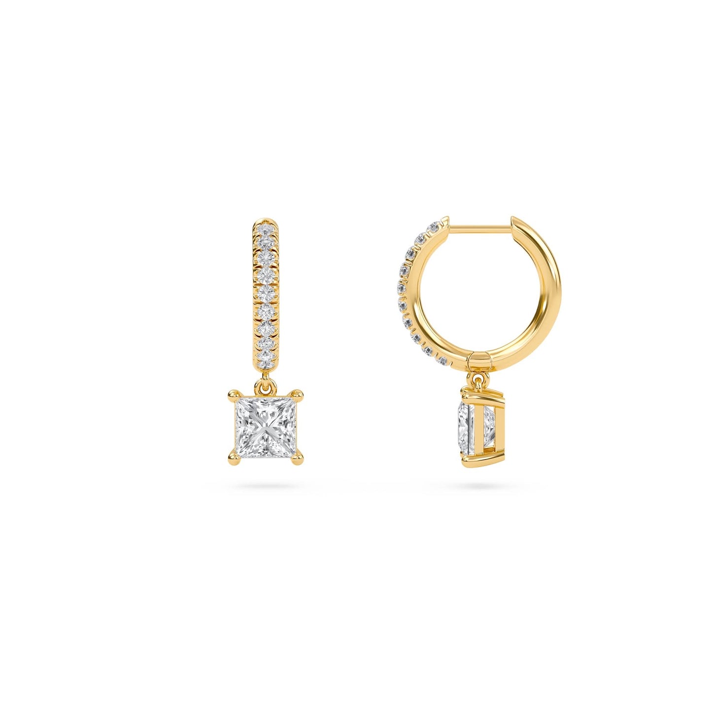 1.40 carat princess cut diamond drop hoop earrings with round side stones – elegant fine jewelry