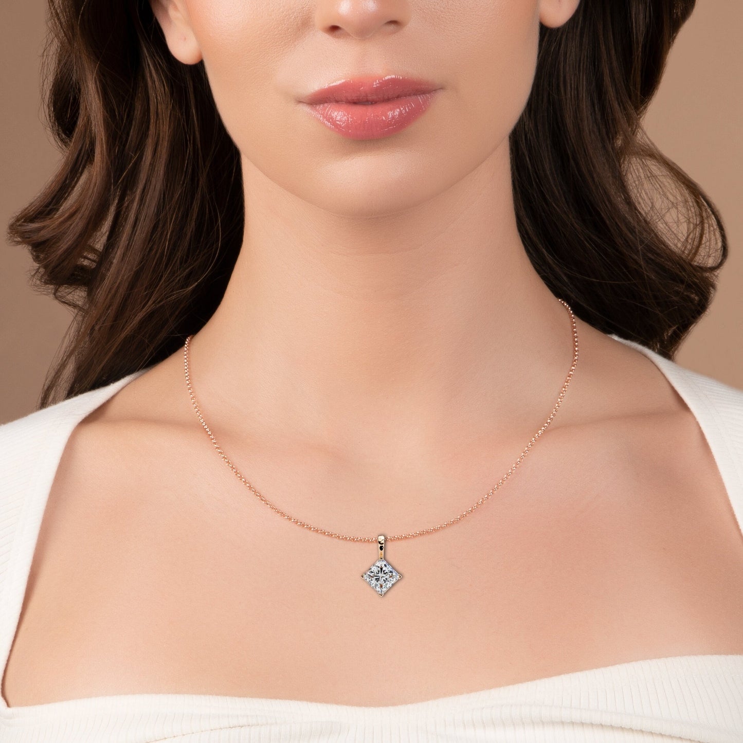 lgd solitaire pendant princess stone (2.87ct pair ) in 14k gold without chain