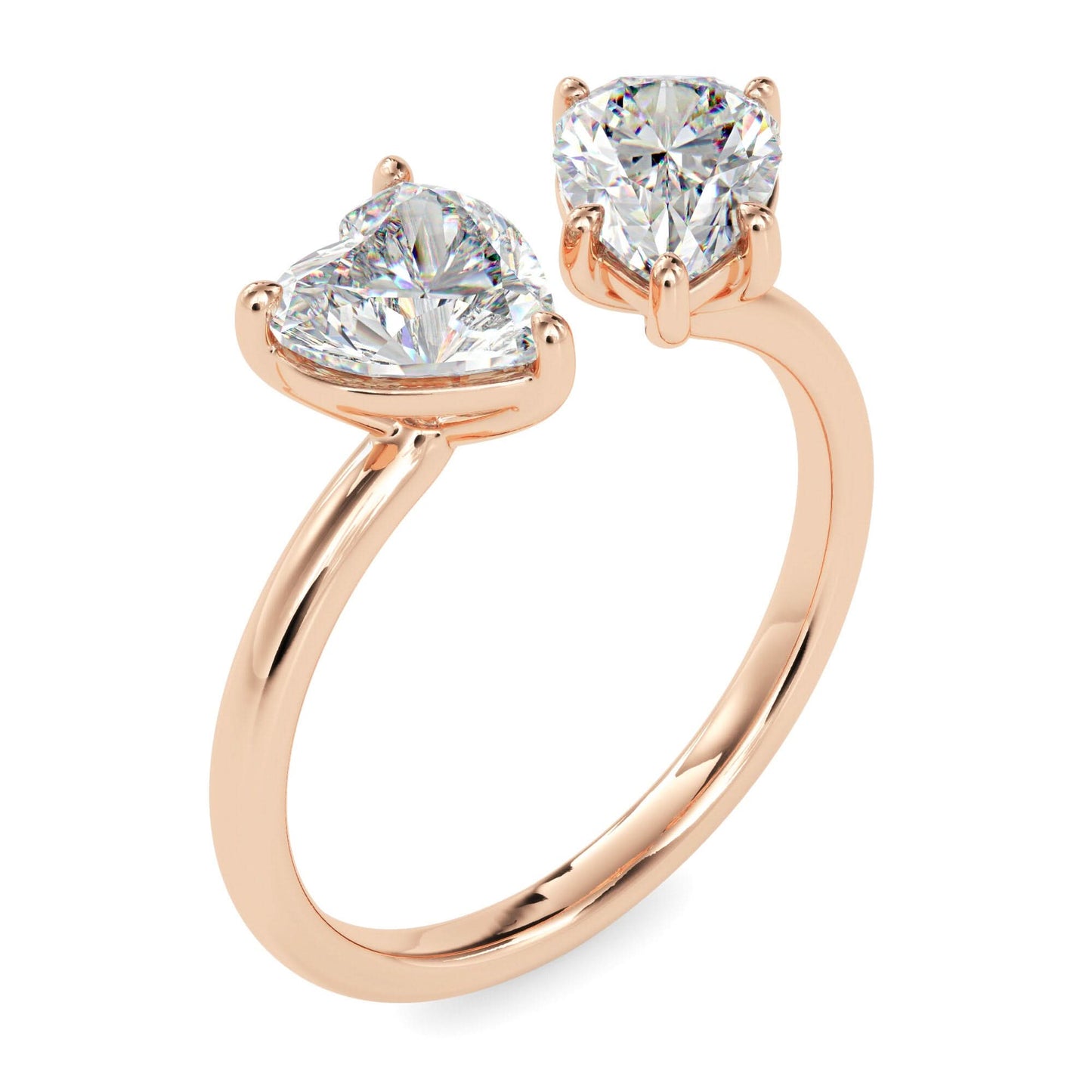 toi et moi 2 carat heart & pear cut diamond engagement ring for women – two stone bridal jewelry