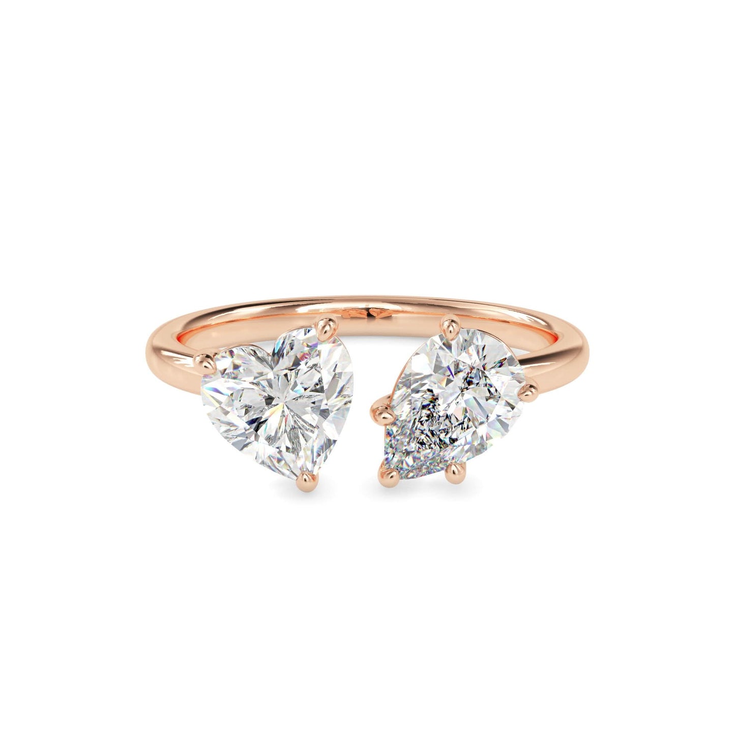 toi et moi 2 carat heart & pear cut diamond engagement ring for women – two stone bridal jewelry