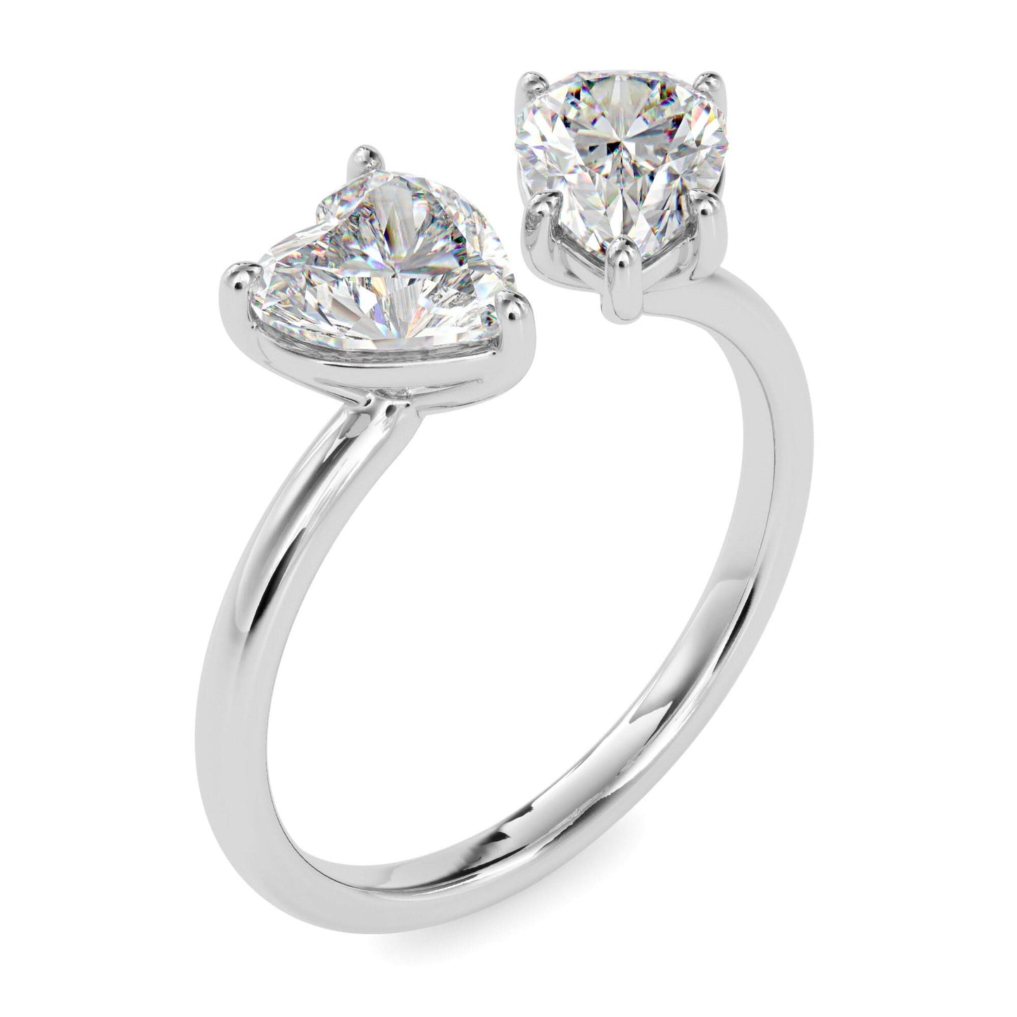 toi et moi 2 carat heart & pear cut diamond engagement ring for women – two stone bridal jewelry