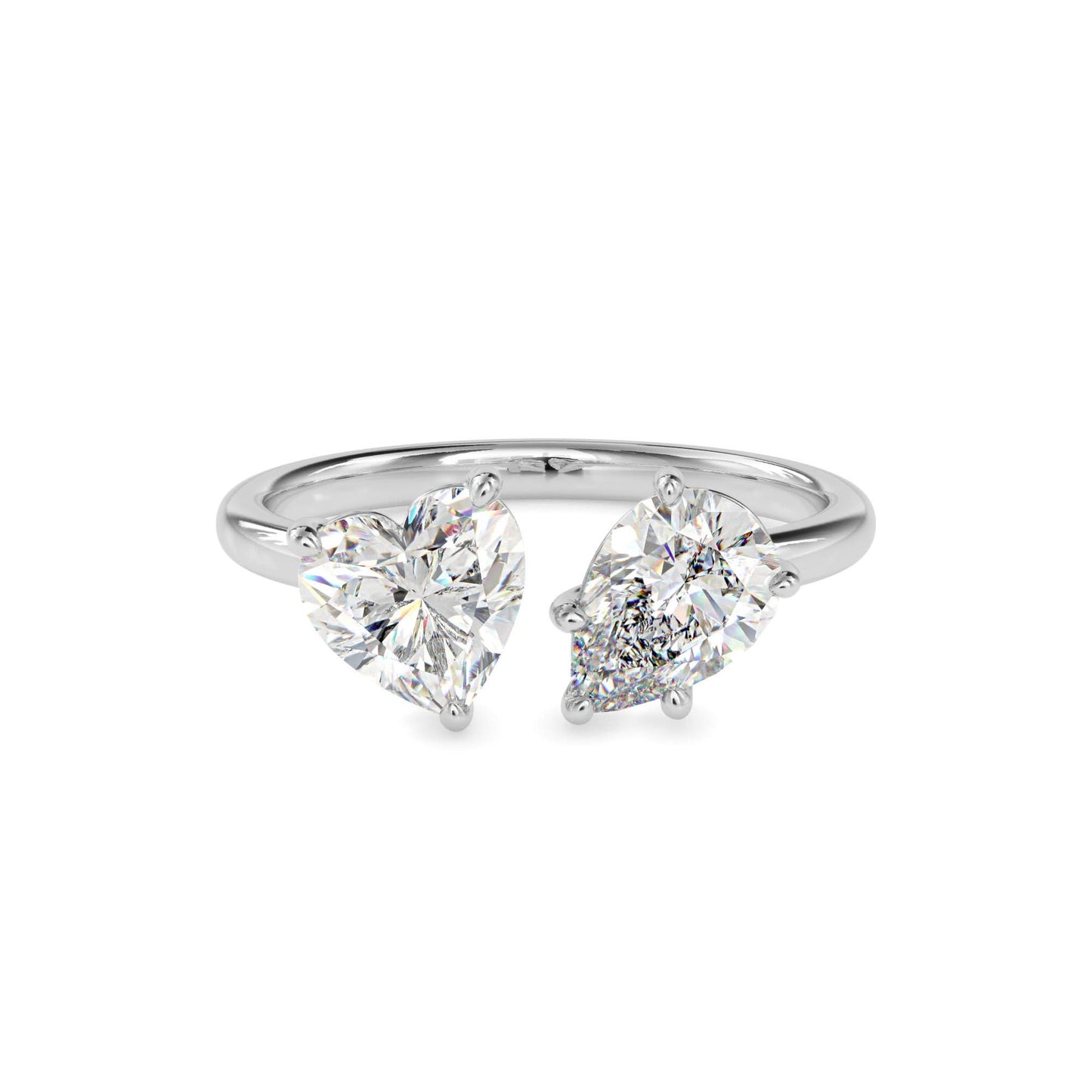 toi et moi 2 carat heart & pear cut diamond engagement ring for women – two stone bridal jewelry