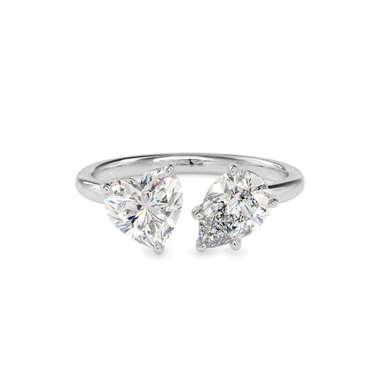 Toi et Moi 2 Carat Heart & Pear Cut Diamond Engagement Ring for Women – Two Stone Bridal Jewelry