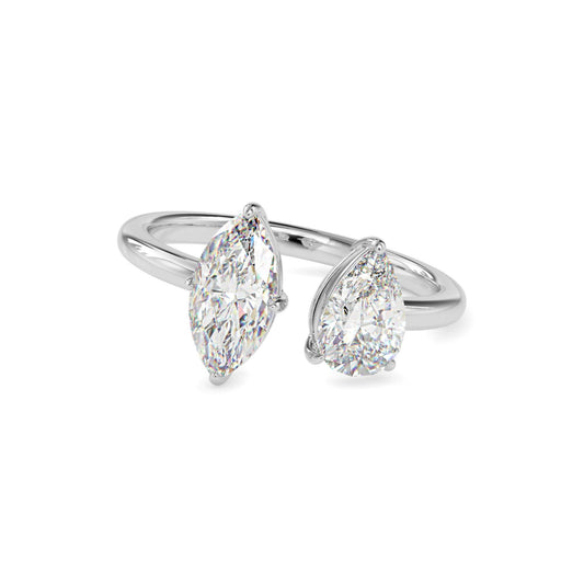 Toi et Moi 2 Carat Marquise & Pear Cut Diamond Engagement Ring for Women – Two Stone Bridal Jewelry