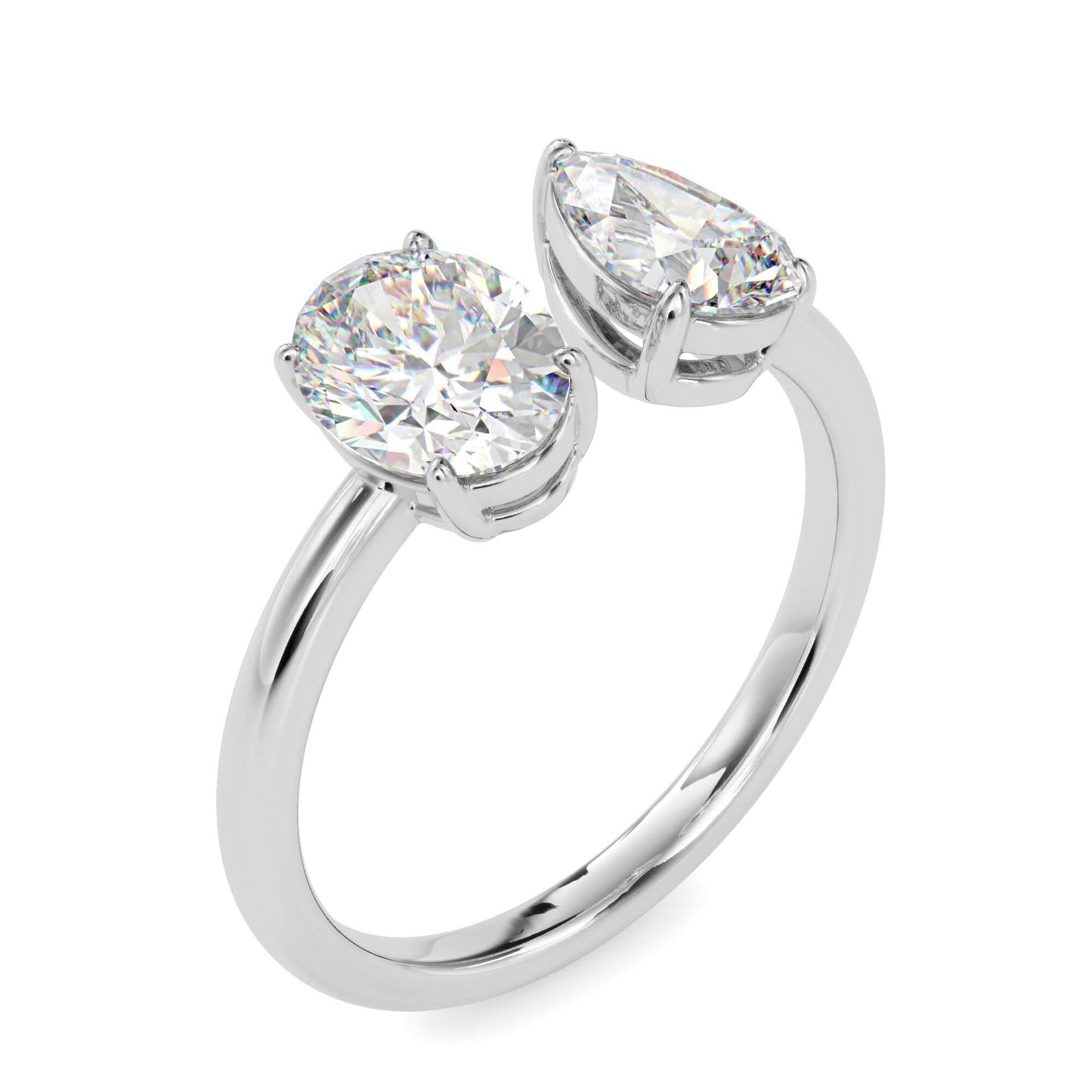 toi et moi 2 carat oval & pear cut diamond engagement ring for women โ two stone bridal jewelry