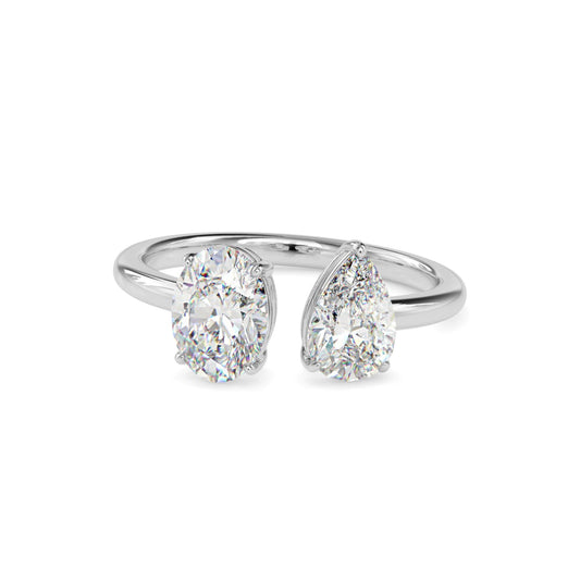 Toi et Moi 2 Carat Oval & Pear Cut Diamond Engagement Ring for Women – Two Stone Bridal Jewelry