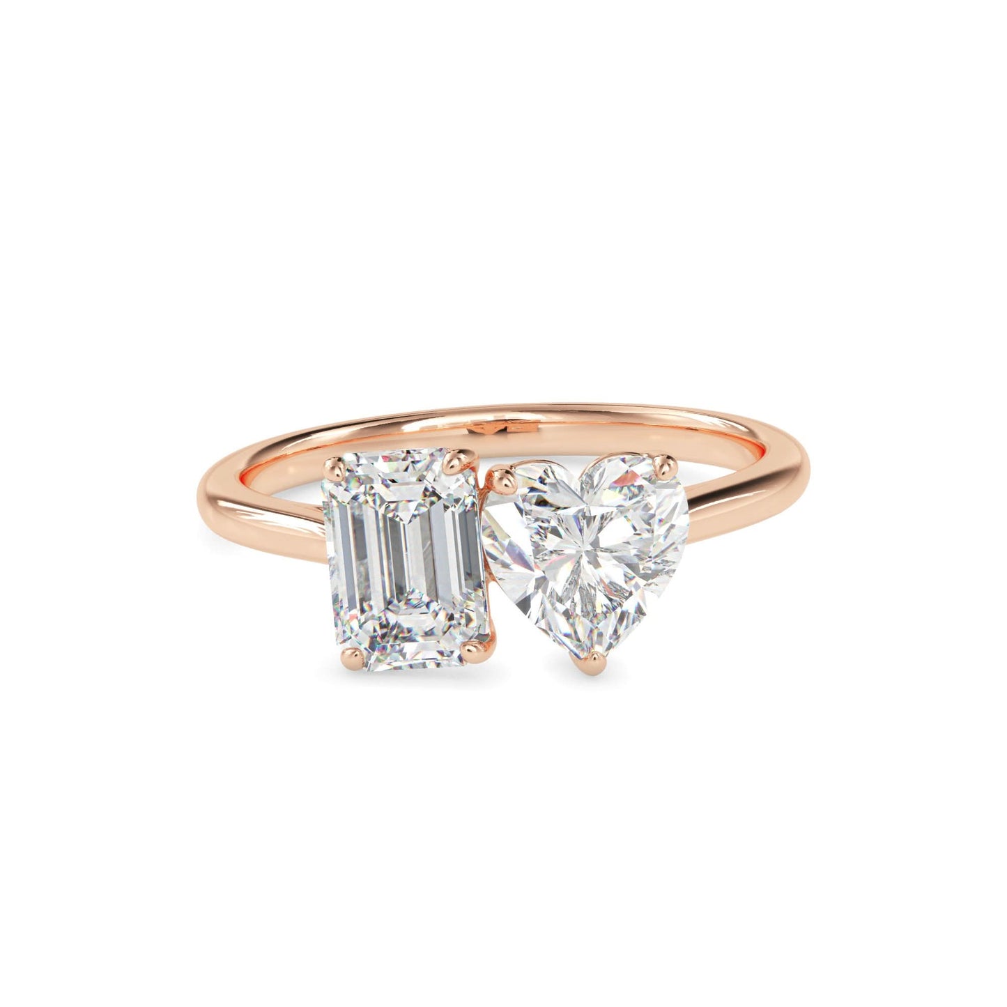 toi et moi 2 carat emerald & heart cut diamond engagement ring for women – two stone bridal jewelry