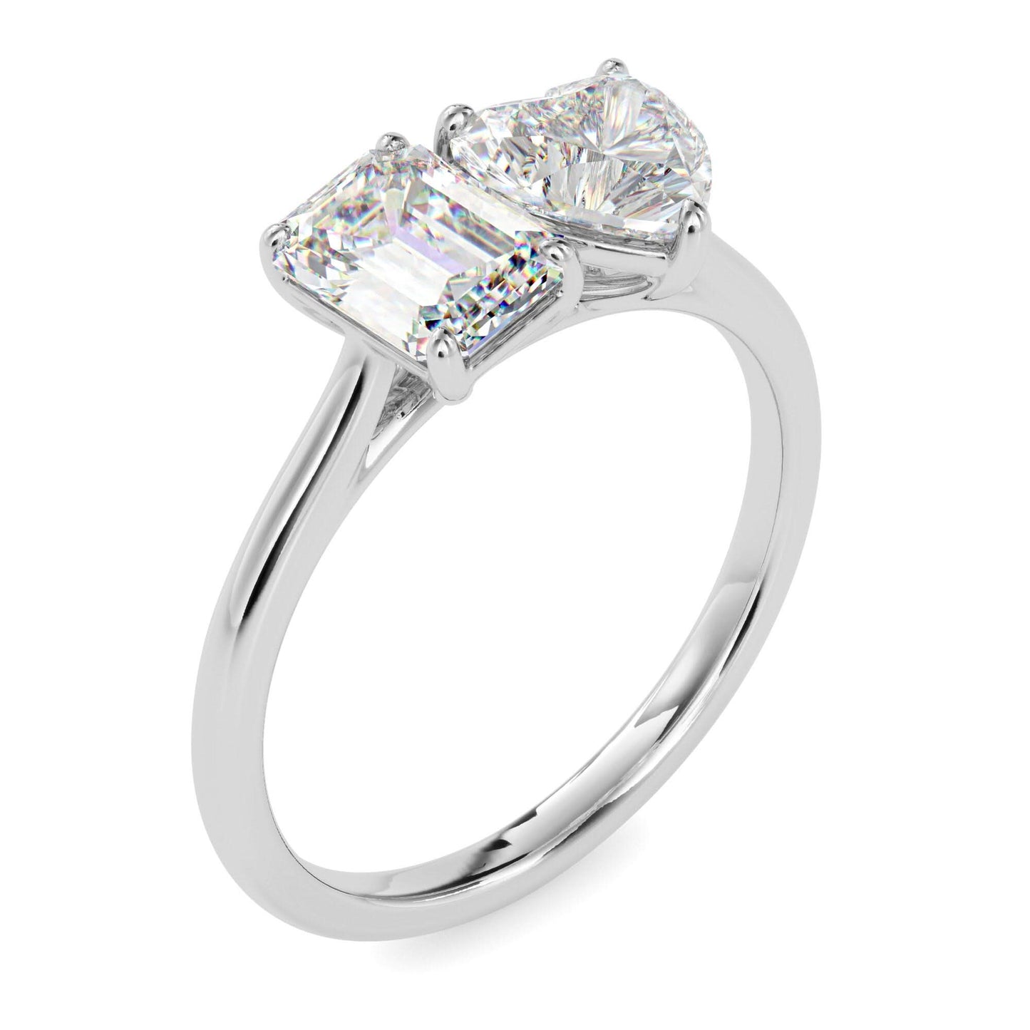 toi et moi 2 carat emerald & heart cut diamond engagement ring for women – two stone bridal jewelry