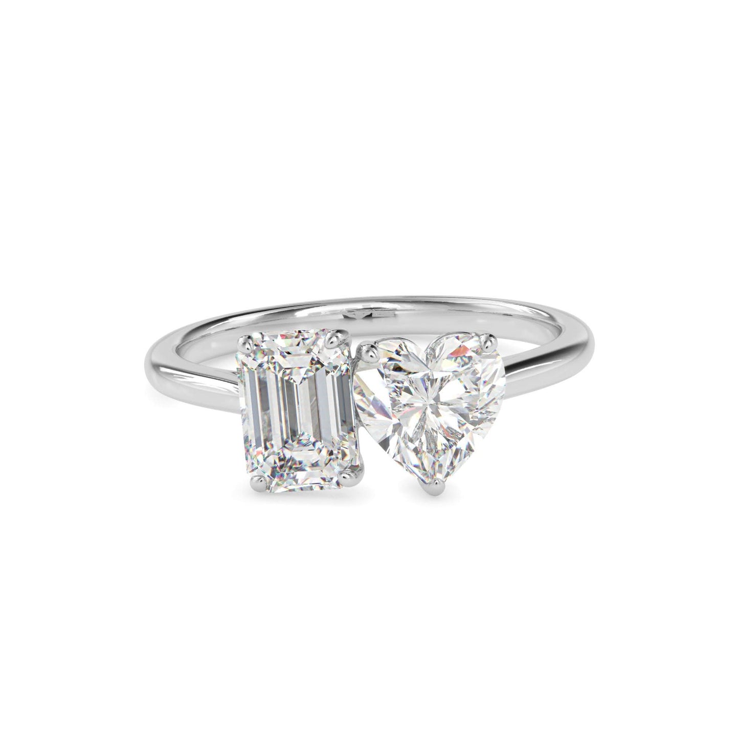toi et moi 2 carat emerald & heart cut diamond engagement ring for women – two stone bridal jewelry