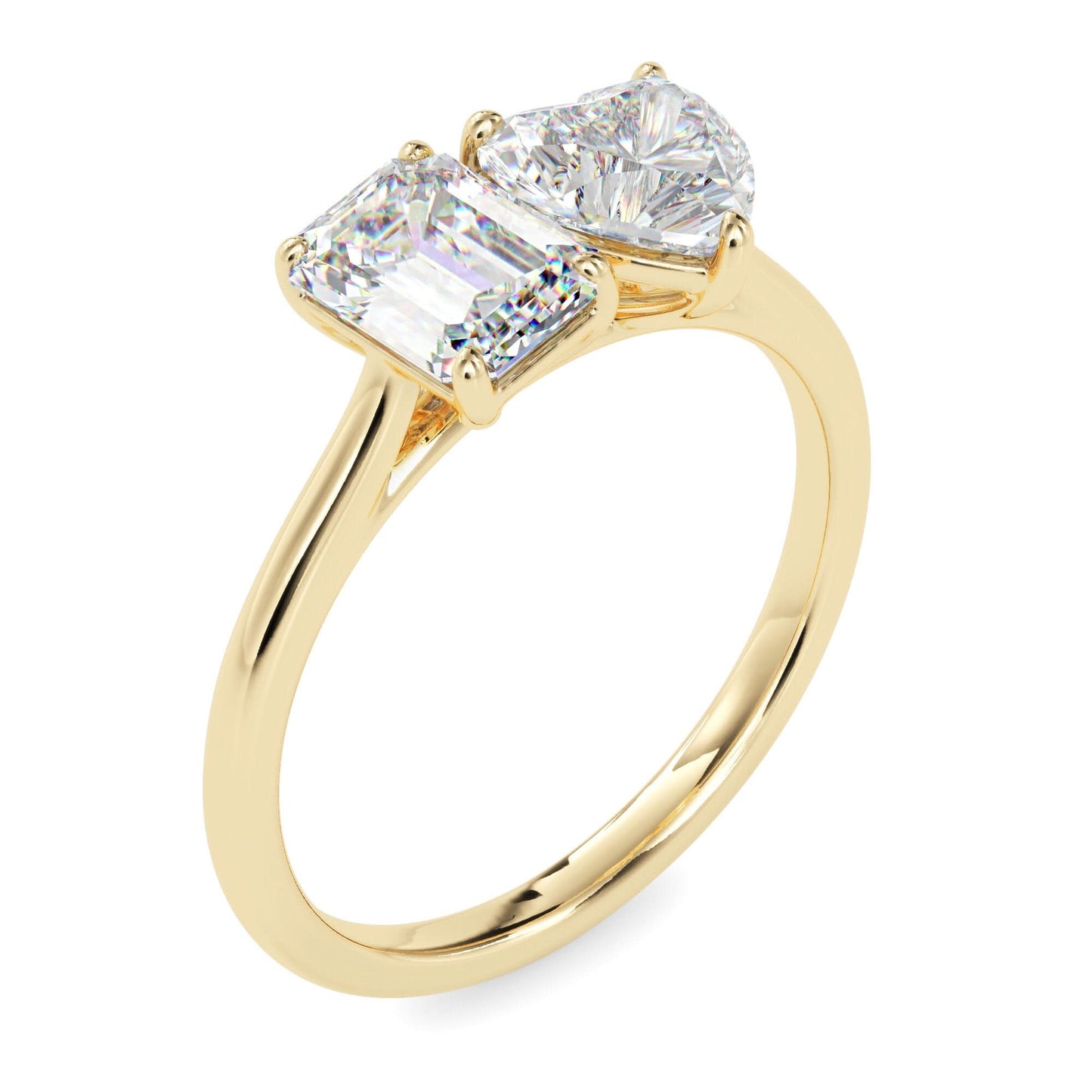 toi et moi 2 carat emerald & heart cut diamond engagement ring for women – two stone bridal jewelry